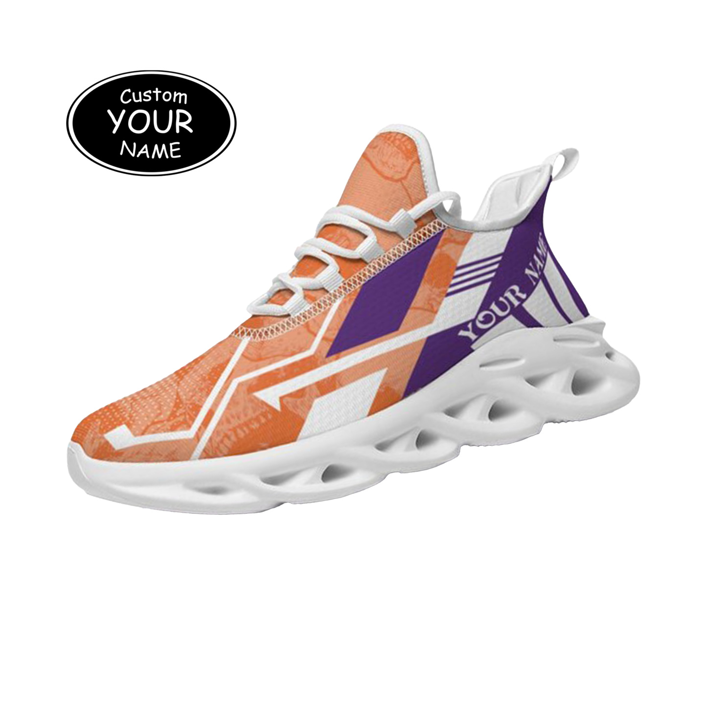 Max Sowl-25-yy-Clemson-1-5, Personalized Clemson Tigers Custom Max Sowl Shoes, Personalized Skull Sport Footwear, Custom Color-Blocked Running Shoes
