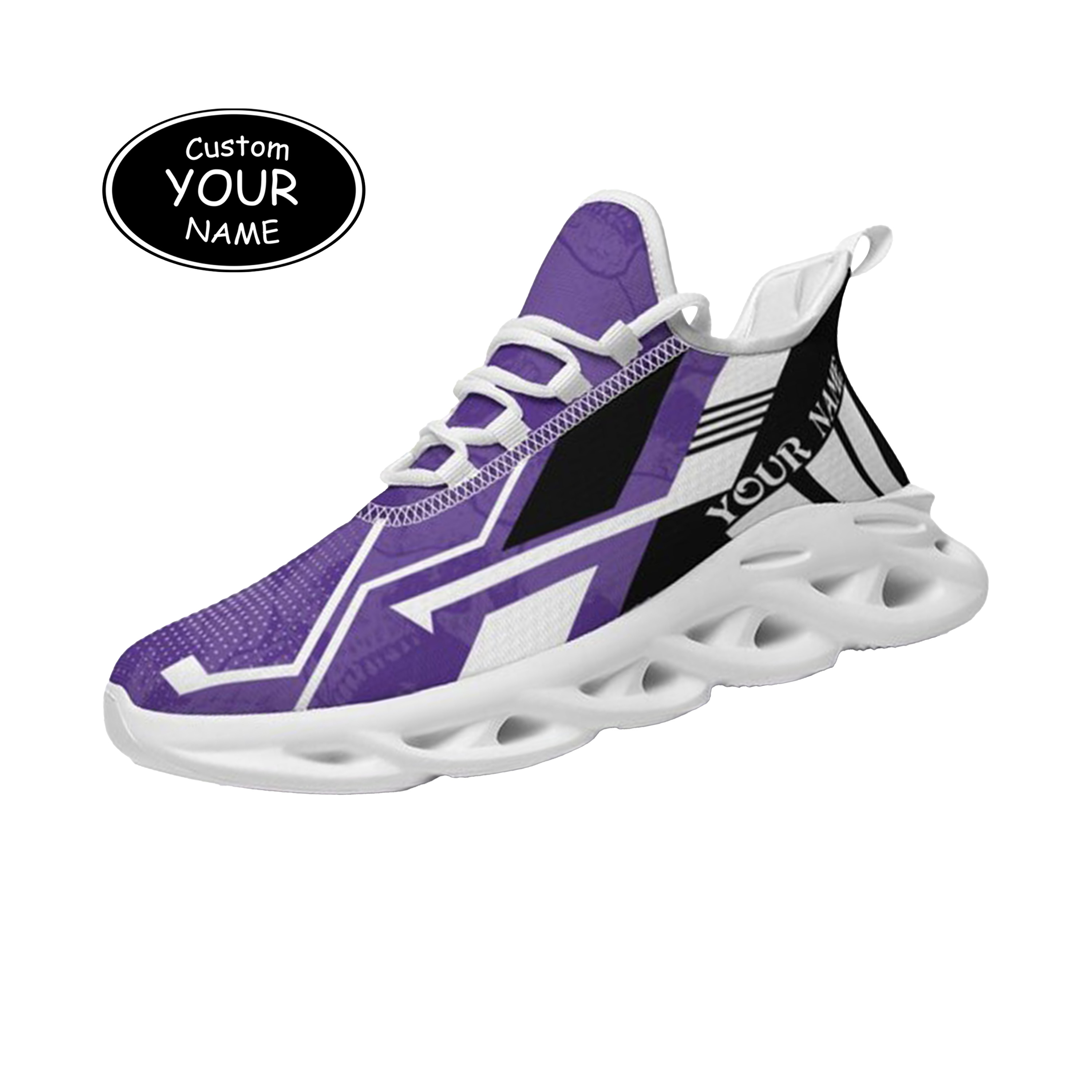 Max Sowl-25-yy-Evanston-21-5, Personalized Northwestern Wildcats Custom Max Sowl Shoes, Personalized Skull Sport Footwear, Custom Color-Blocked Running Shoes