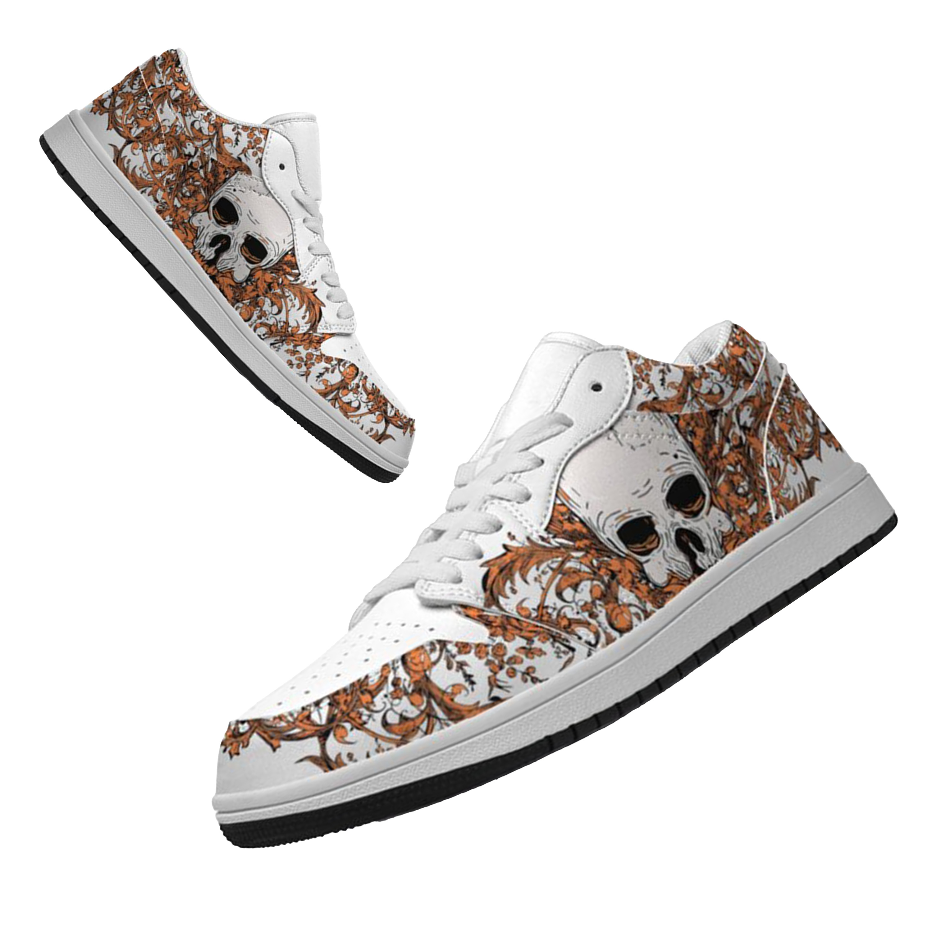 Jordan 1 Low-25-yy-skull-9, Jordan 1 Retro Low Sneakers, Personalized Gothic Shoes, Skull Design, Unisex Non Slip Walking Sneakers, Lightweight Breathable Running Shoes, Casual Sports Shoes, Unique Holidays Gifts