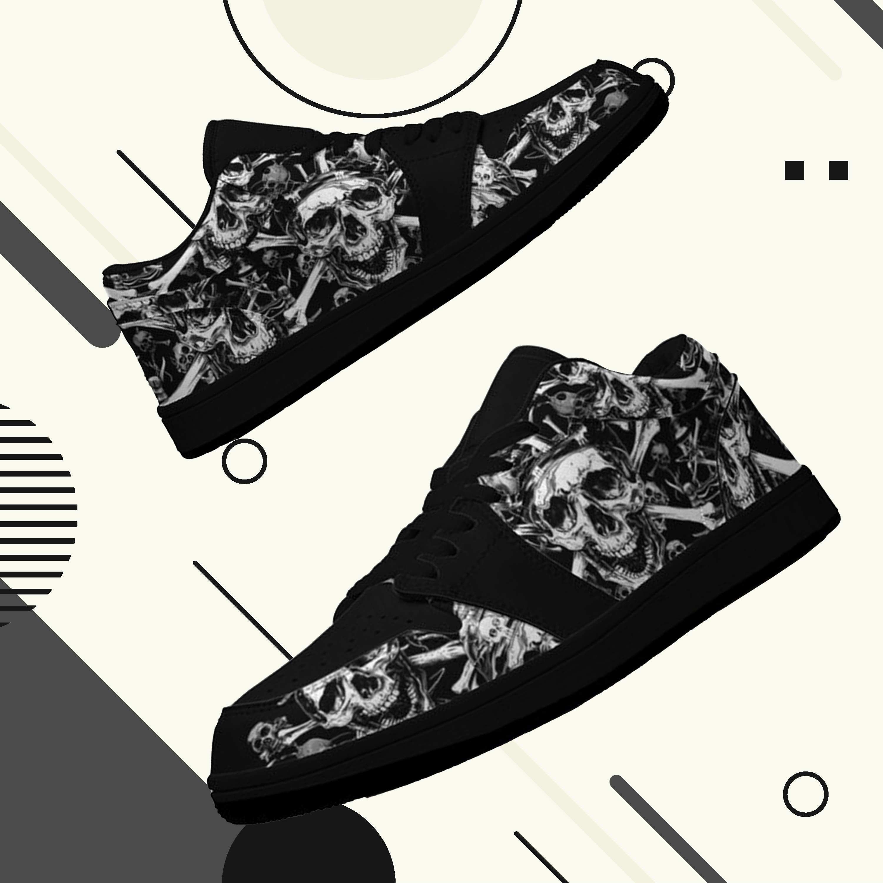 Jordan 1 Retro Low Sneakers, Personalized Gothic Shoes, Skull Design, Unisex Non Slip Walking Sneakers, Lightweight Breathable Running Shoes, Casual Sports Shoes, Unique Holidays Gifts