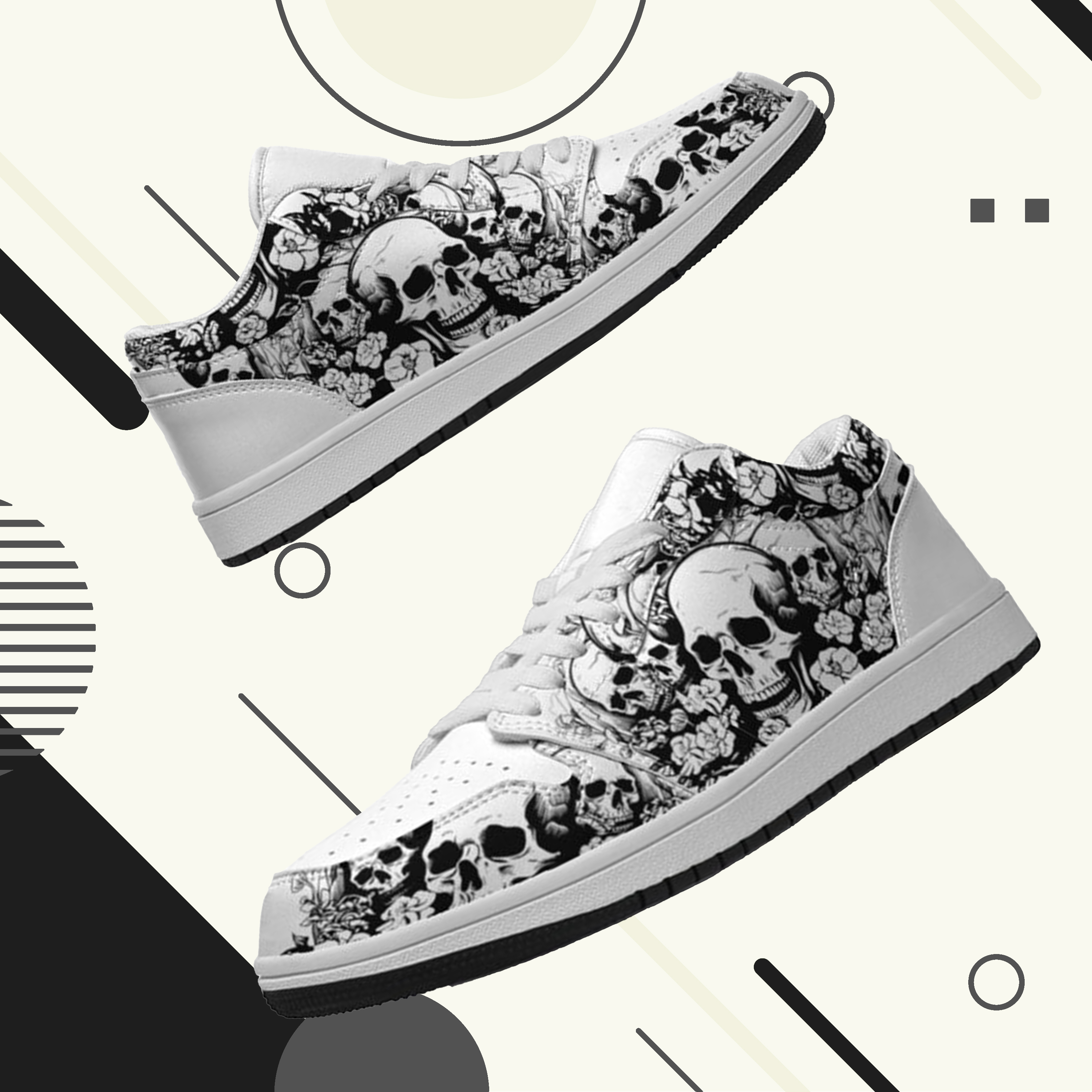 Jordan 1 Low-25-cy-skull-21, Jordan 1 Retro Low Sneakers, Personalized Gothic Shoes, Skull Design, Unisex Non Slip Walking Sneakers, Lightweight Breathable Running Shoes, Casual Sports Shoes, Unique Holidays Gifts