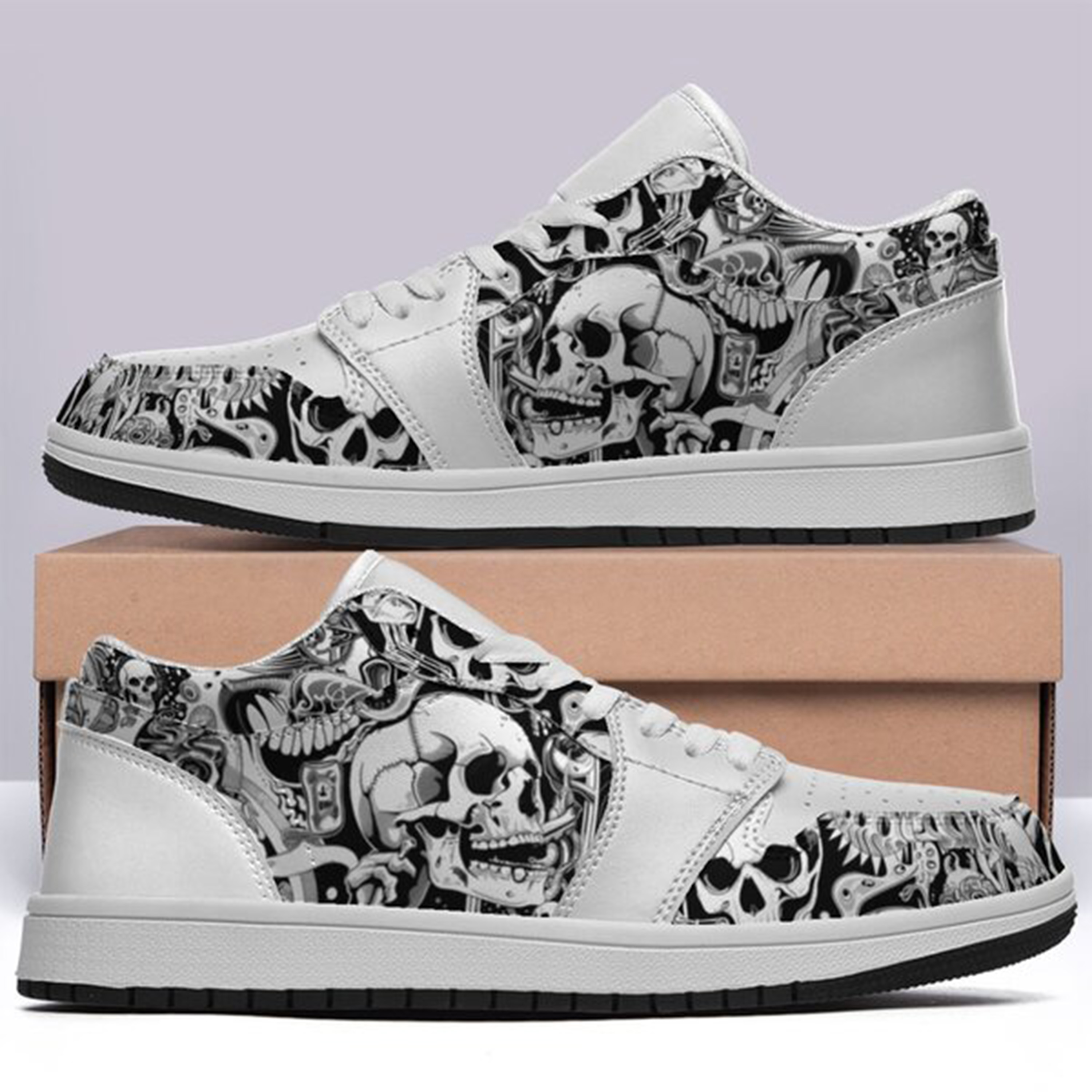 Jordan 1 Low-25-cy-skull-9, Jordan 1 Retro Low Sneakers, Personalized Gothic Shoes, Skull Design, Unisex Non Slip Walking Sneakers, Lightweight Breathable Running Shoes, Casual Sports Shoes, Unique Holidays Gifts