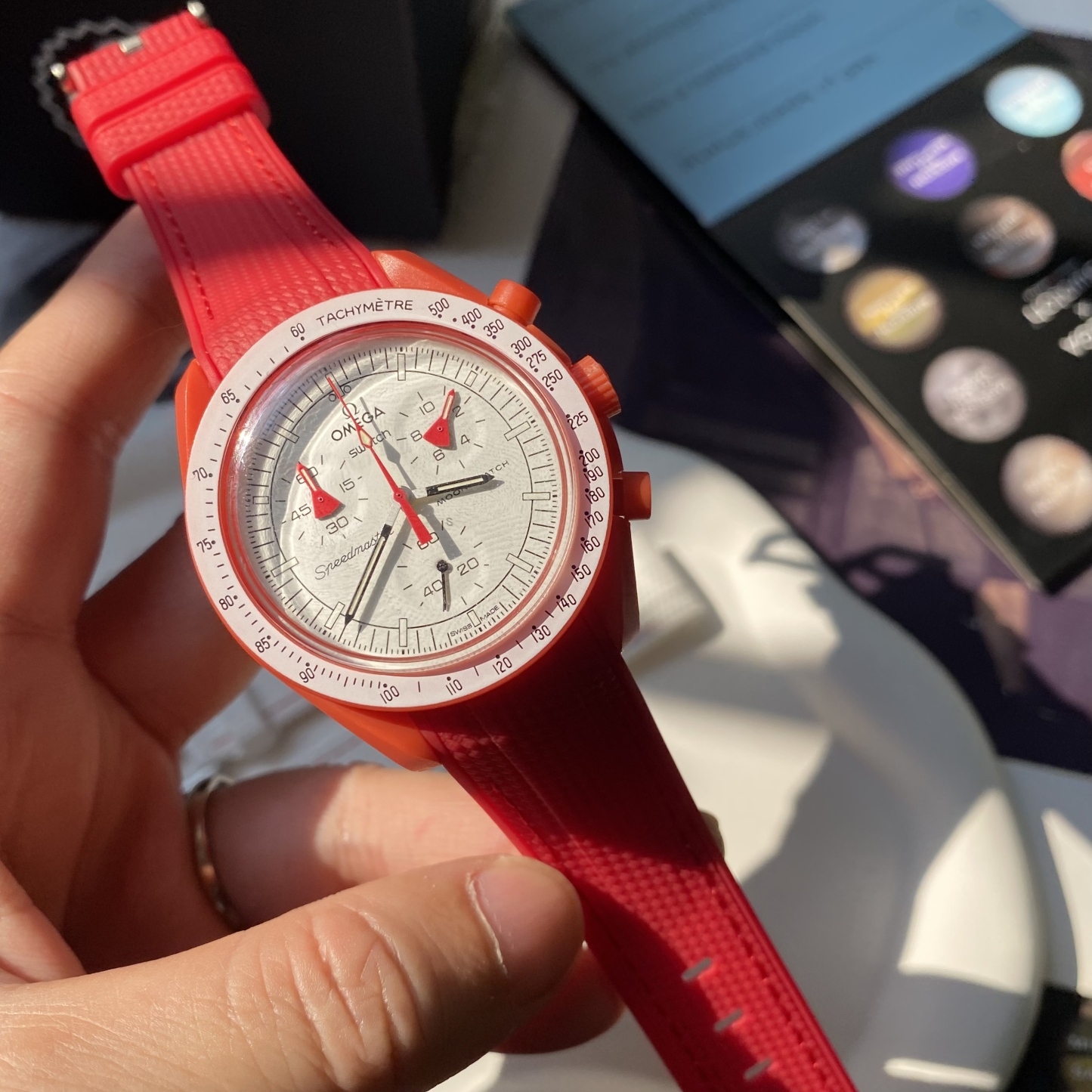 F‌or Swatch Omega Straps MoonSwatch Mission to Mars Rubber watch band White Base with Red Stitching