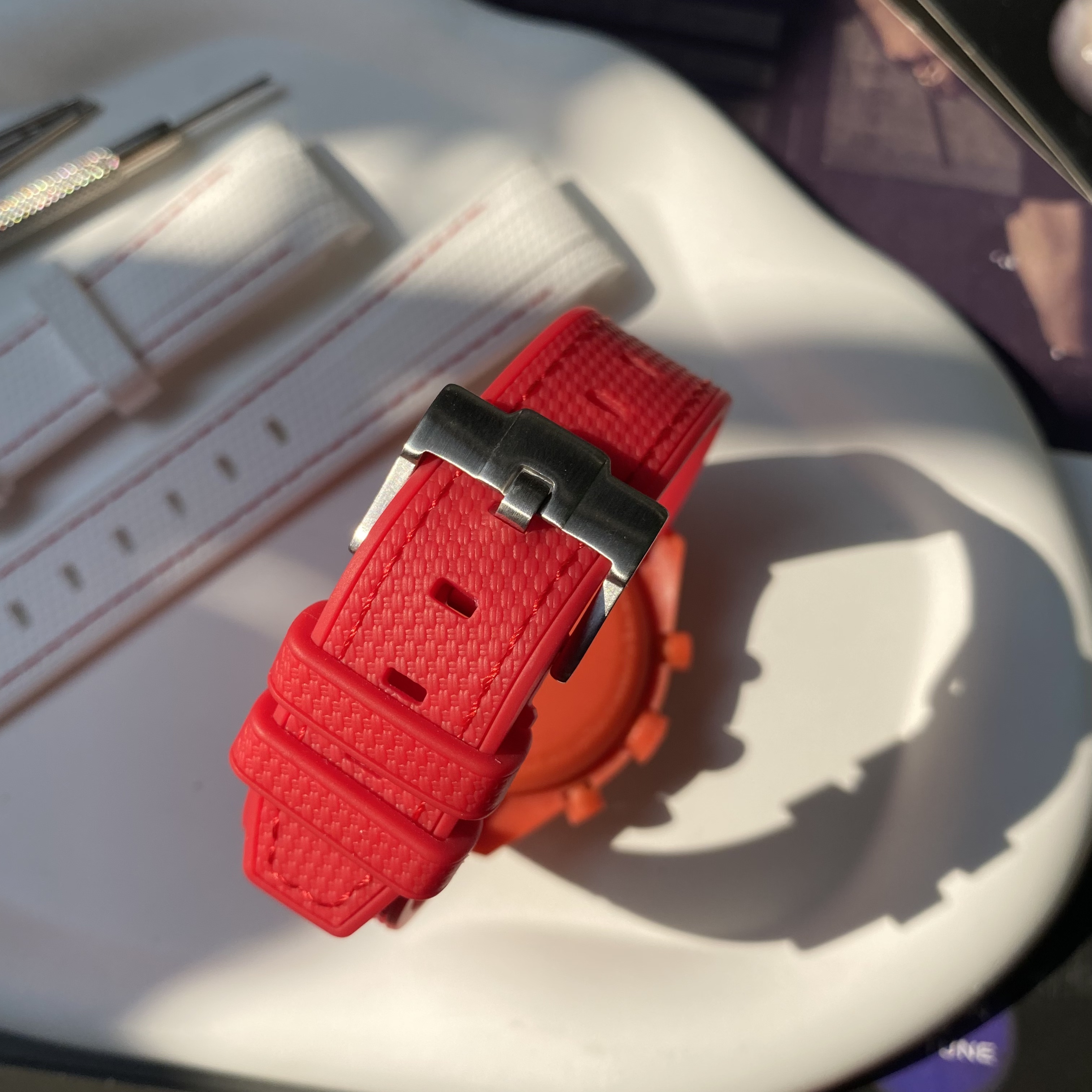 F‌or Swatch Omega Straps MoonSwatch Mission to Mars Rubber watch band White Base with Red Stitching