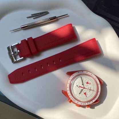 F‌or Swatch Omega Straps MoonSwatch Mission to Mars Rubber watch band White Base with Red Stitching