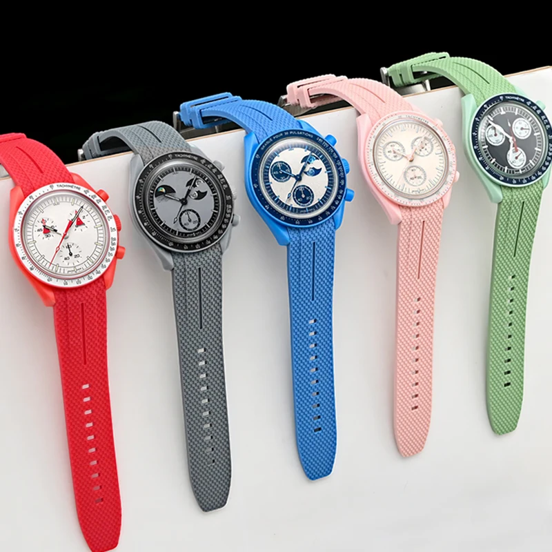Silicone Quick-Release Woven Texture Watch Strap for Swatch Omega, Compatible with Snoopy 1995 Edition