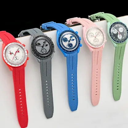 Silicone Quick-Release Woven Texture Watch Strap for Swatch Omega, Compatible with Snoopy 1995 Edition