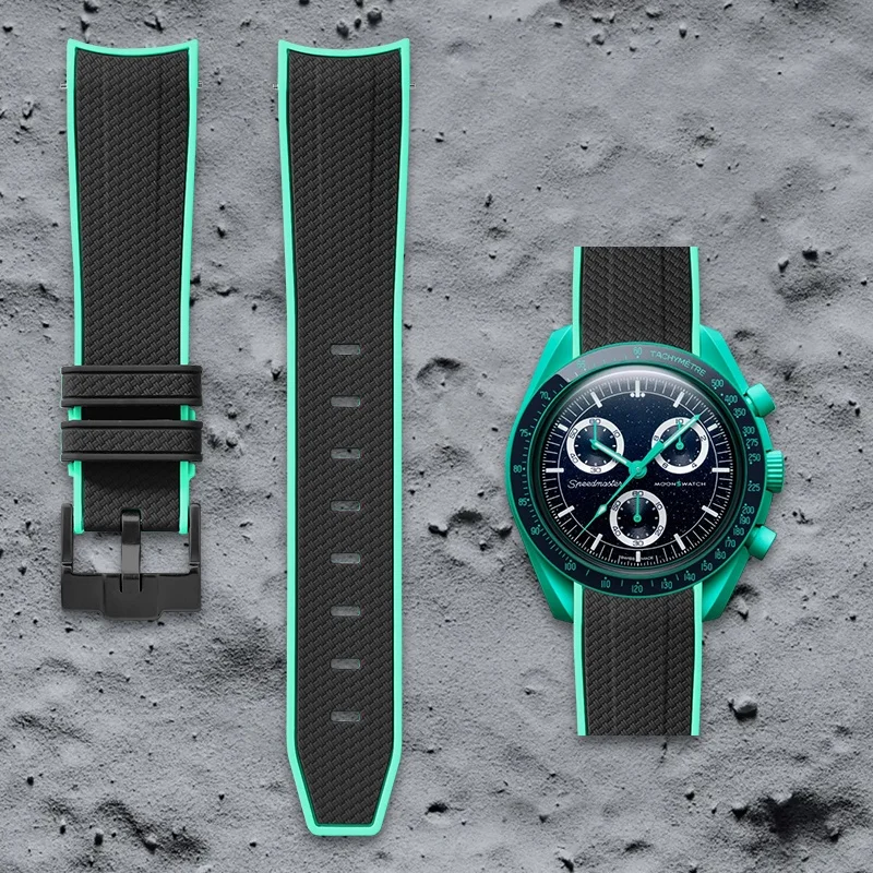 High Elastic Silicone Watch Strap For Omega For Swatch Universal Quick Release 20mm Dual Color Watch Band