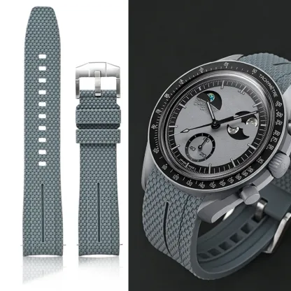 Silicone Quick-Release Woven Texture Watch Strap for Swatch Omega, Compatible with Snoopy 1995 Edition