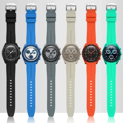 Silicone Quick-Release Woven Texture Watch Strap for Swatch Omega, Compatible with Snoopy 1995 Edition