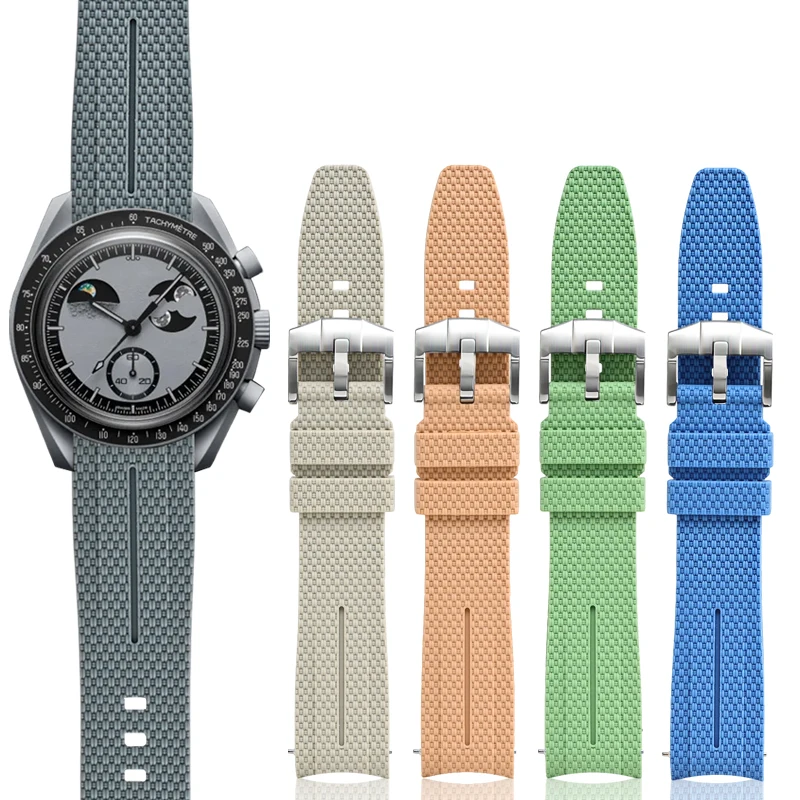 Silicone Quick-Release Woven Texture Watch Strap for Swatch Omega, Compatible with Snoopy 1995 Edition