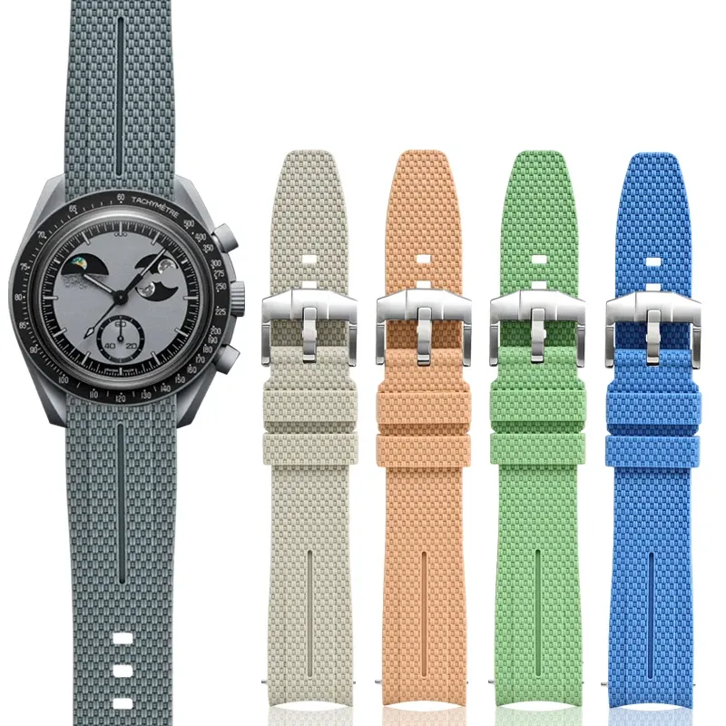 Silicone Quick-Release Woven Texture Watch Strap for Swatch Omega, Compatible with Snoopy 1995 Edition