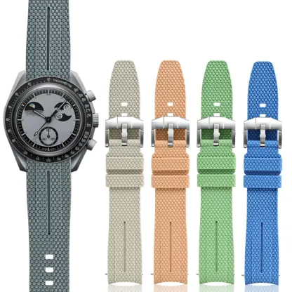 Silicone Quick-Release Woven Texture Watch Strap for Swatch Omega, Compatible with Snoopy 1995 Edition