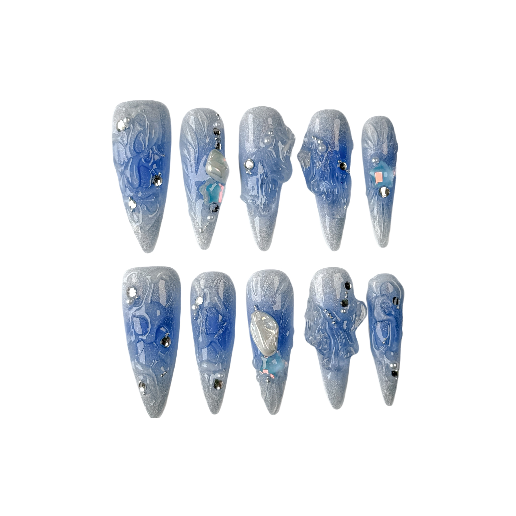 Handmade Press on Nail- Nailfairy Adorable Hand - Made Press - On Nails: Frozen Wonderland Nail 