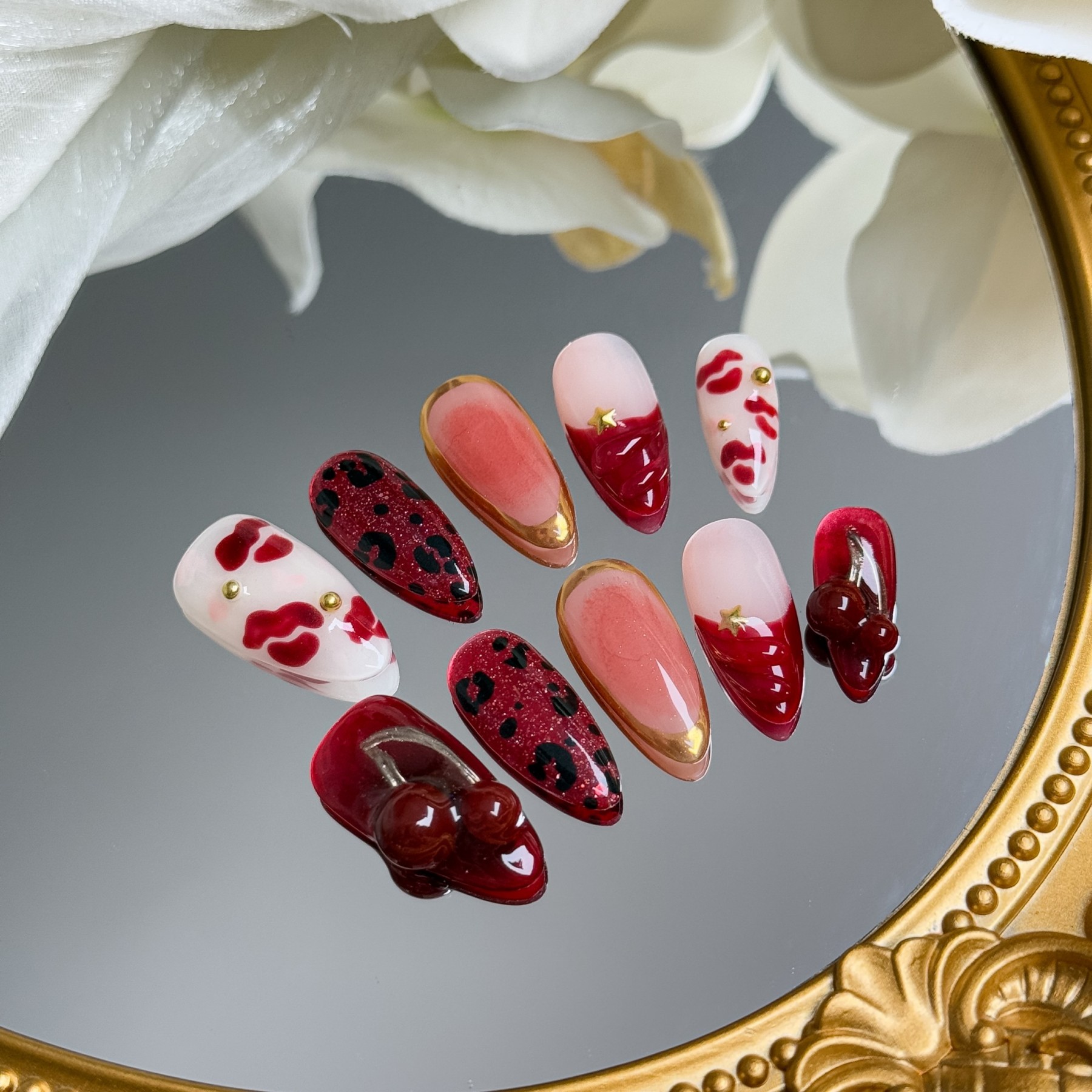 Cherry Red Lips – Almond Press-On Nails
