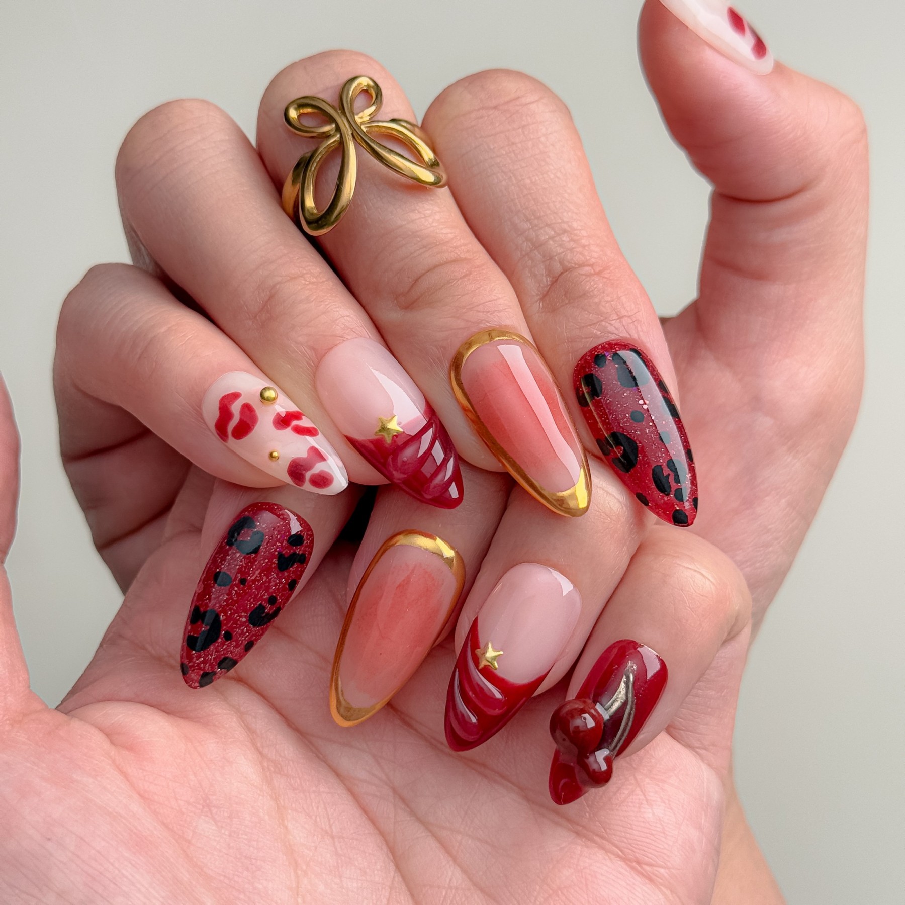 Cherry Red Lips – Almond Press-On Nails