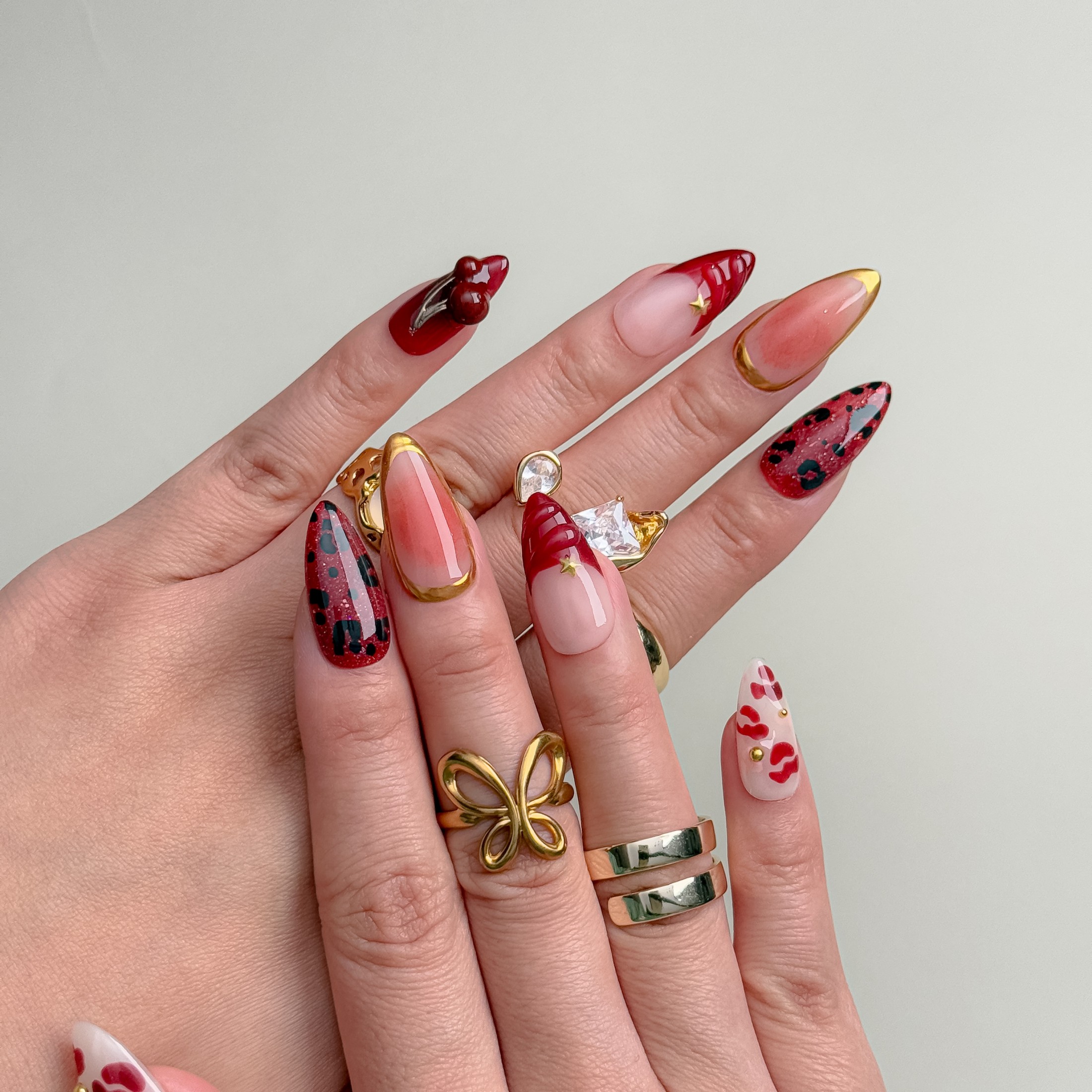 Cherry Red Lips – Almond Press-On Nails