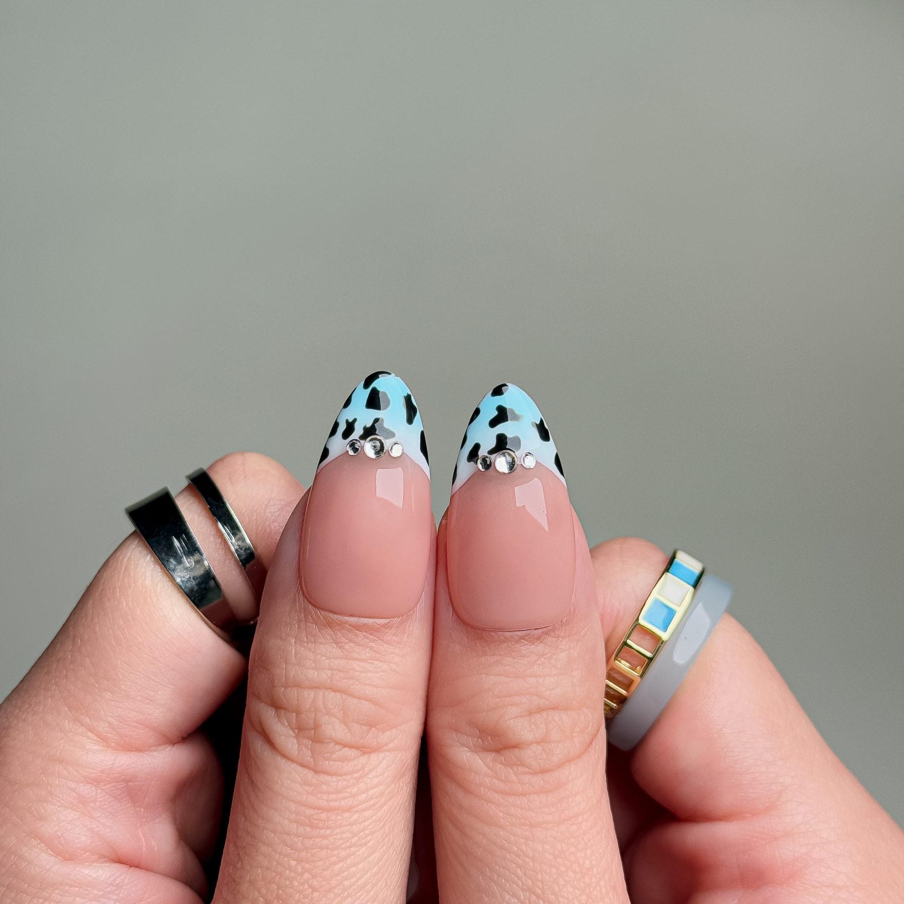 Handmade Press-On Nails – Nailfairy Nude Base with Leopard & Flower Embellishments – French Tip Design, Reusable with Free Application Kit Included