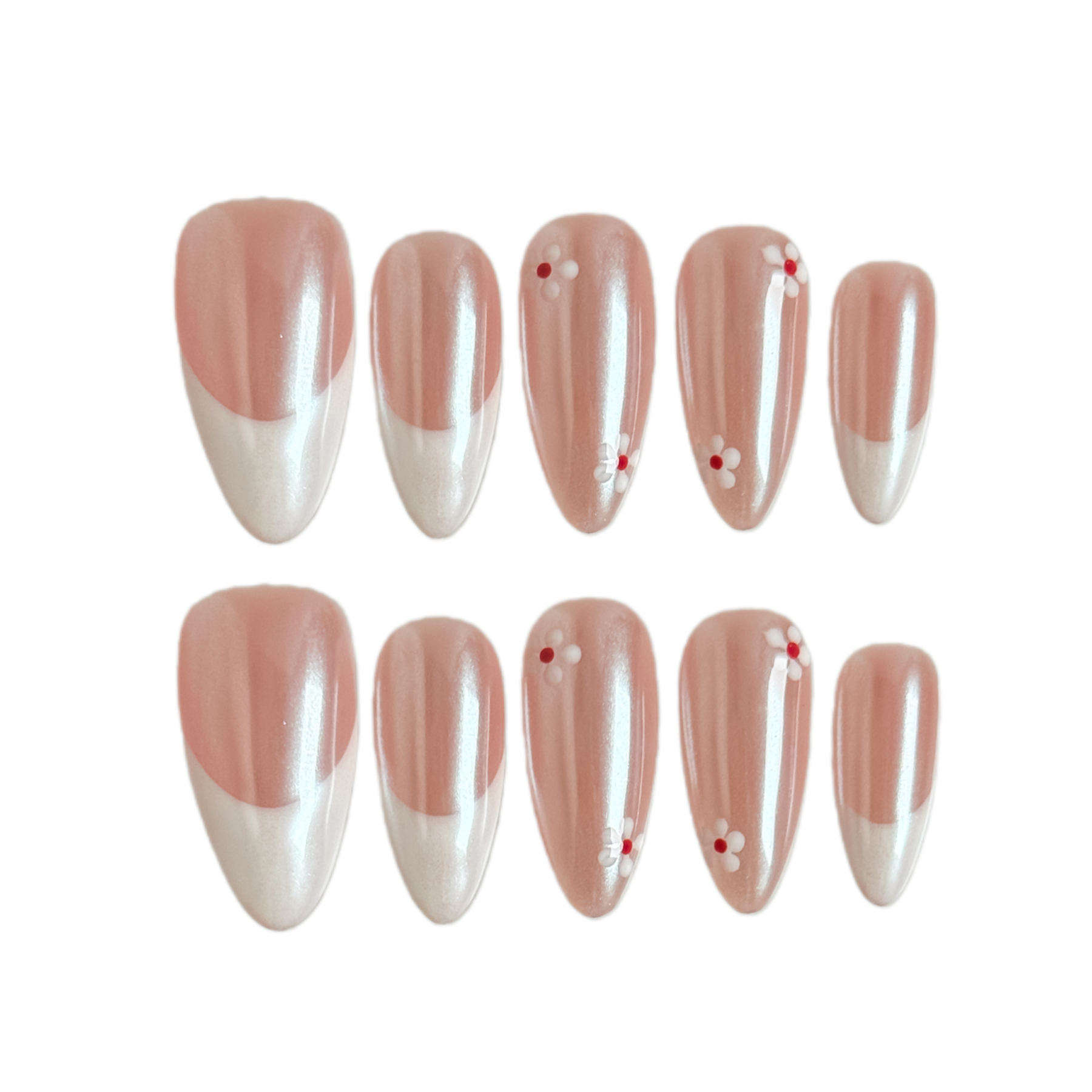 Hand-Painted French Daisy Press-On Nails – Short Almond Shape