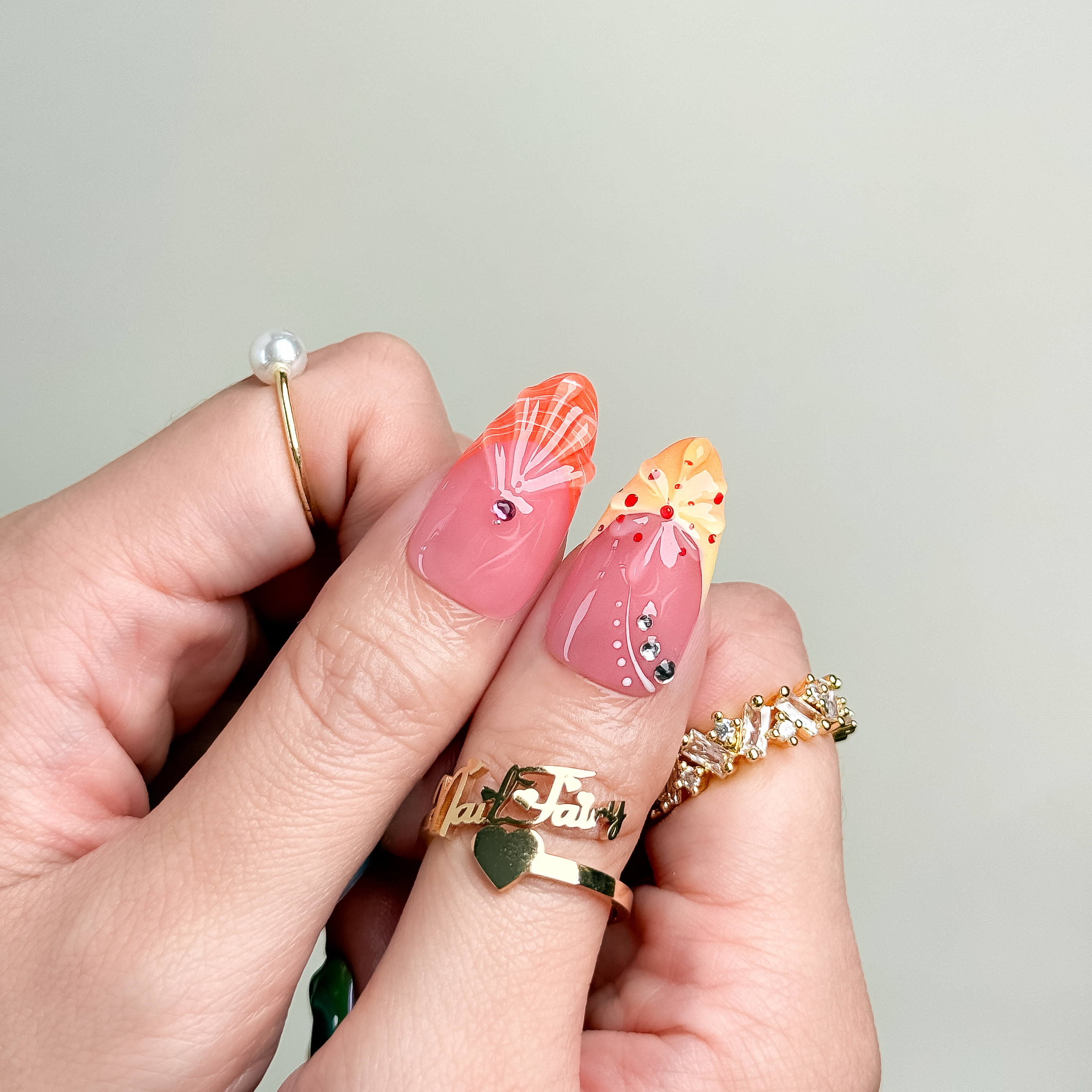 Nail Fairy Iridescent Laser Floral Press-On Nails – Short Almond Shape