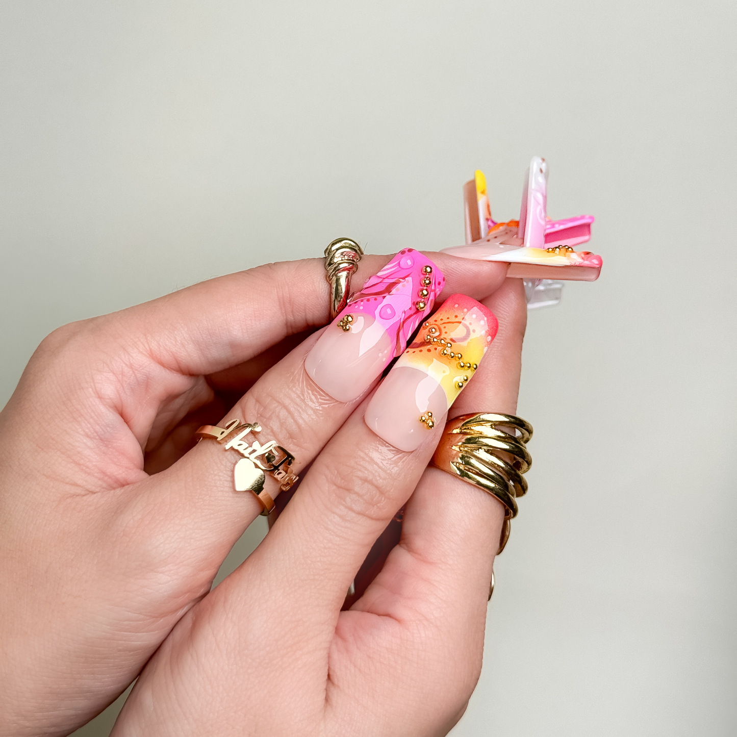 Tropical  Bloom 3D Floral Press-On Nails | Medium Square