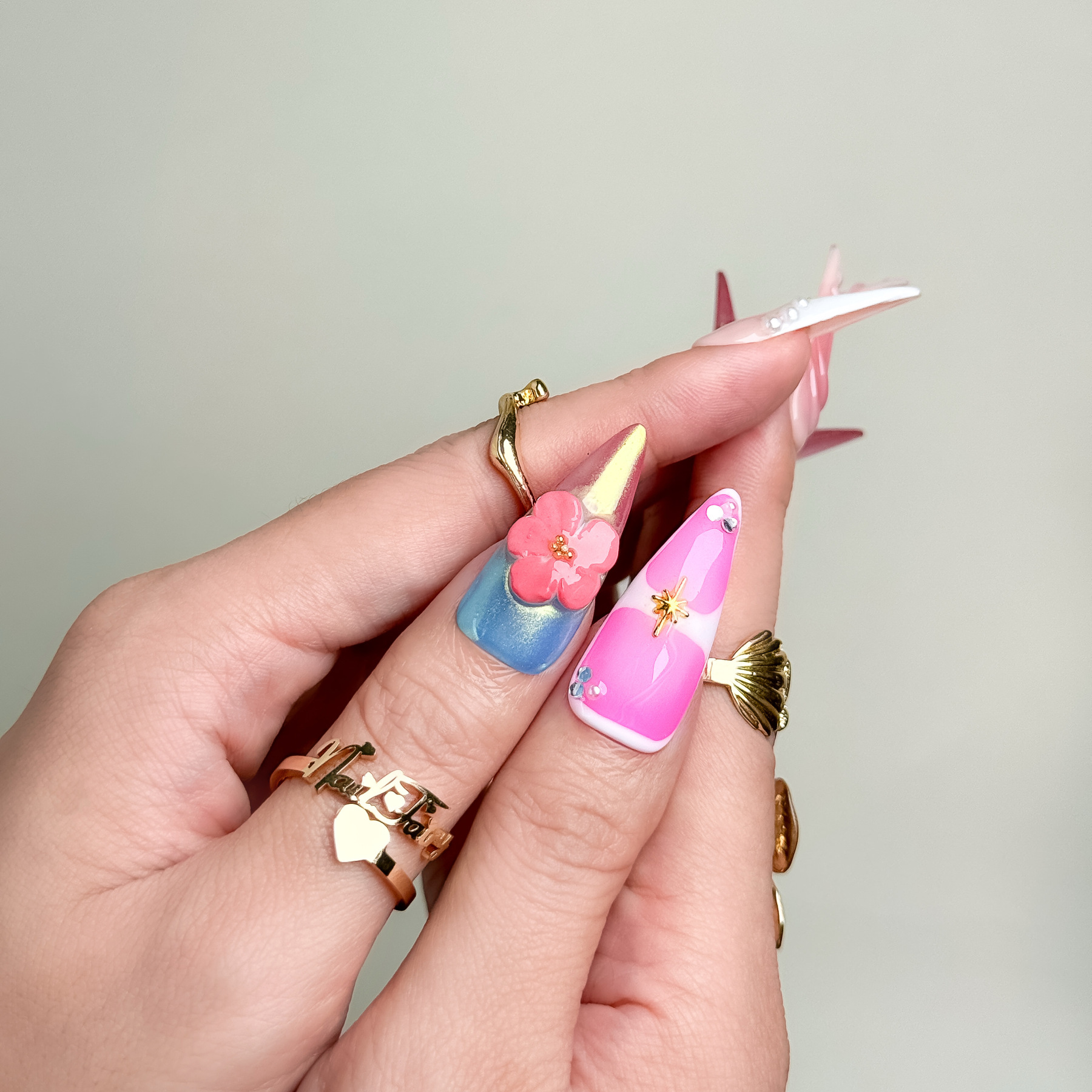 Sakura Elegance 3D Flower Press-On Nails – Long Stiletto