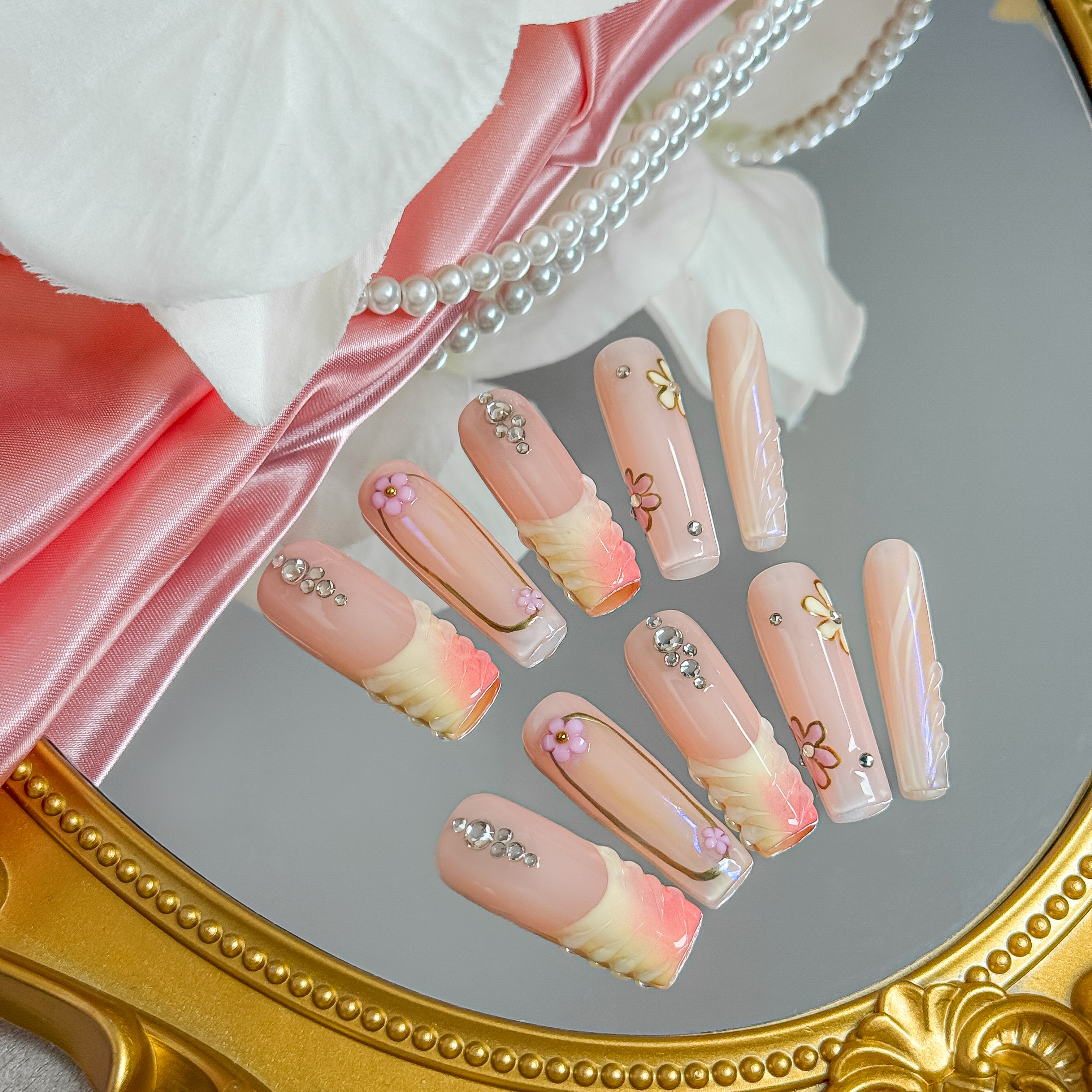 Sakura Pink 3D Floral Press-On Nails – Spring Romantic Style