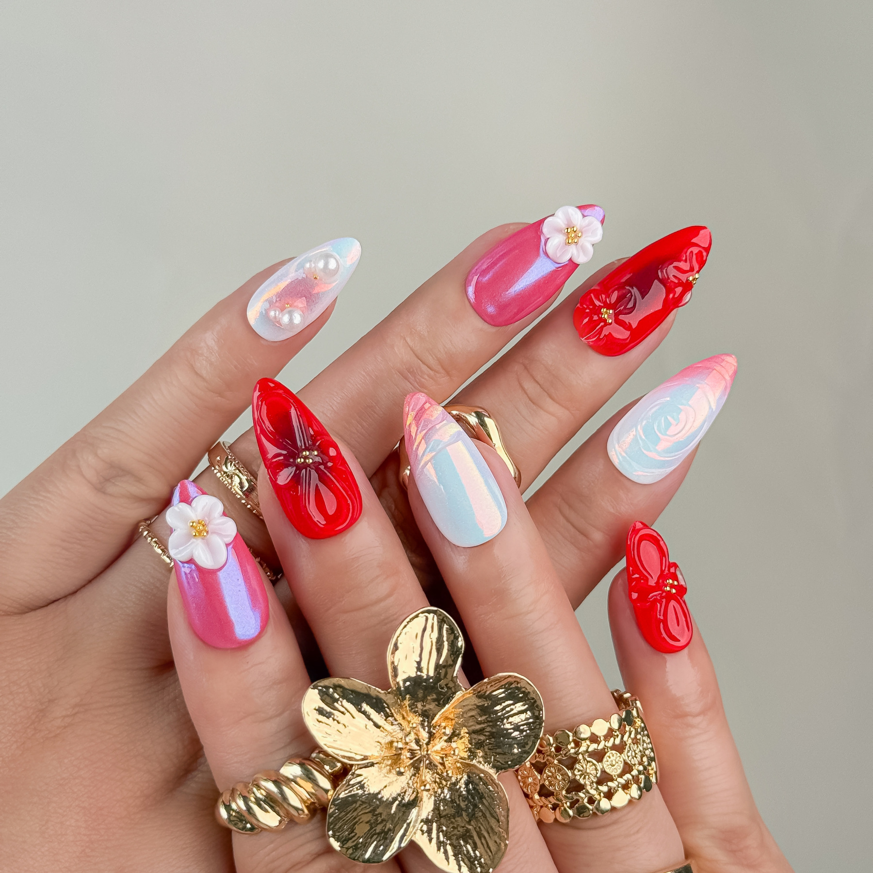 Lavender Gold Bloom – Handmade Almond Press-On Nail