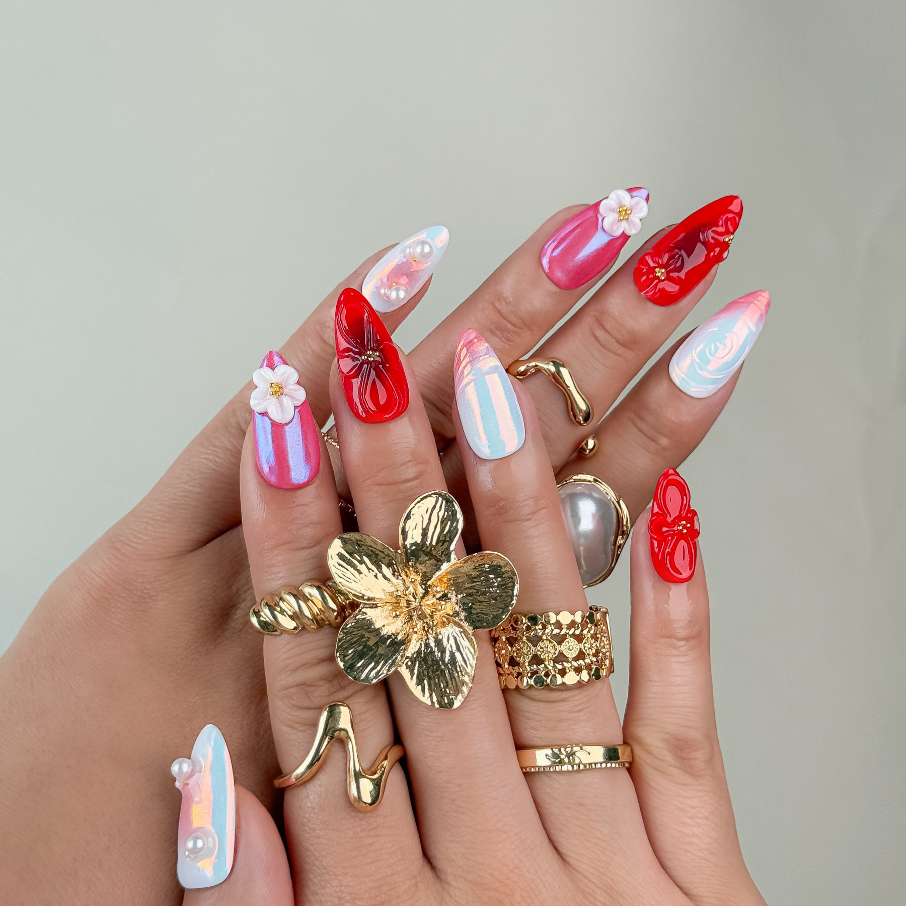 Lavender Gold Bloom – Handmade Almond Press-On Nail