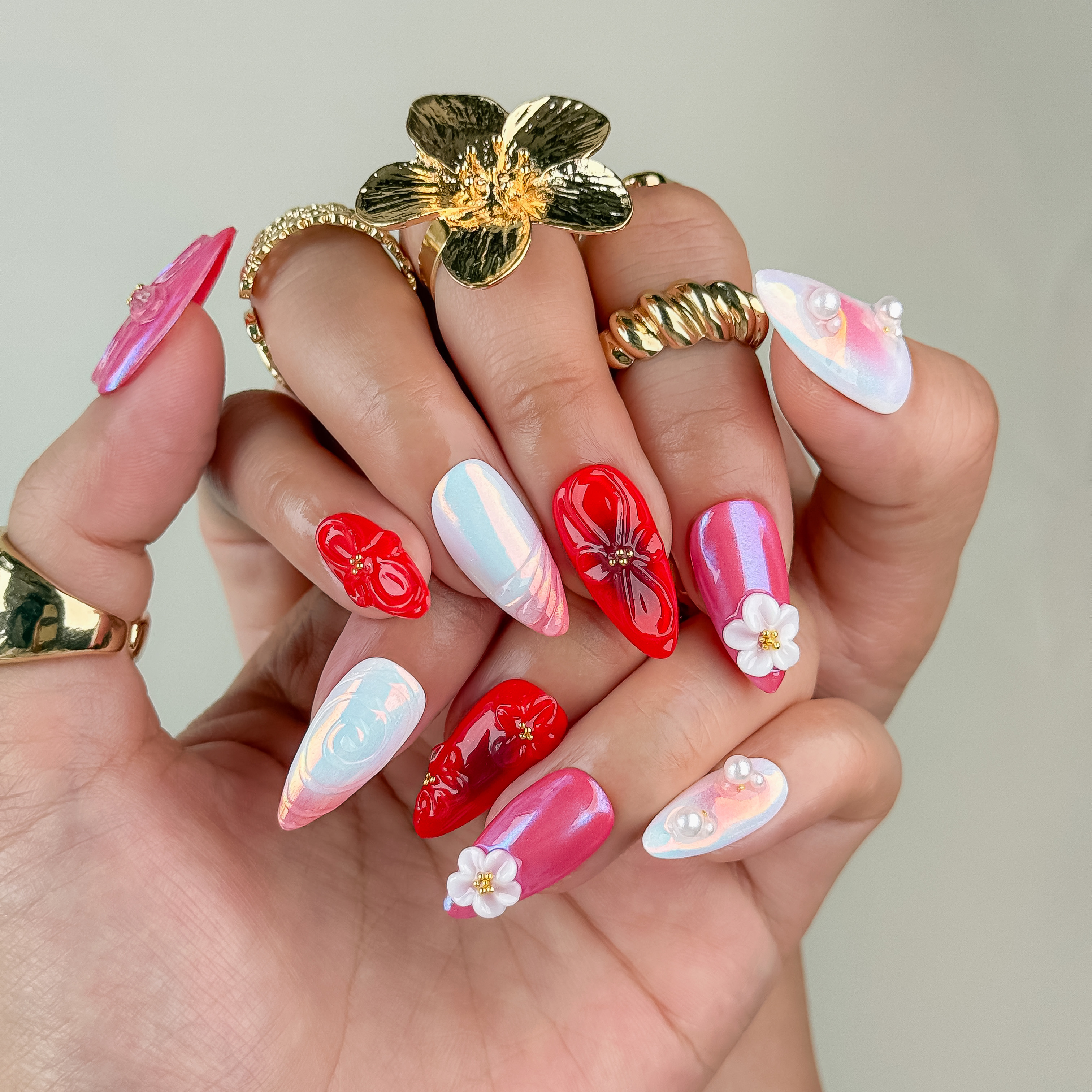 Lavender Gold Bloom – Handmade Almond Press-On Nail