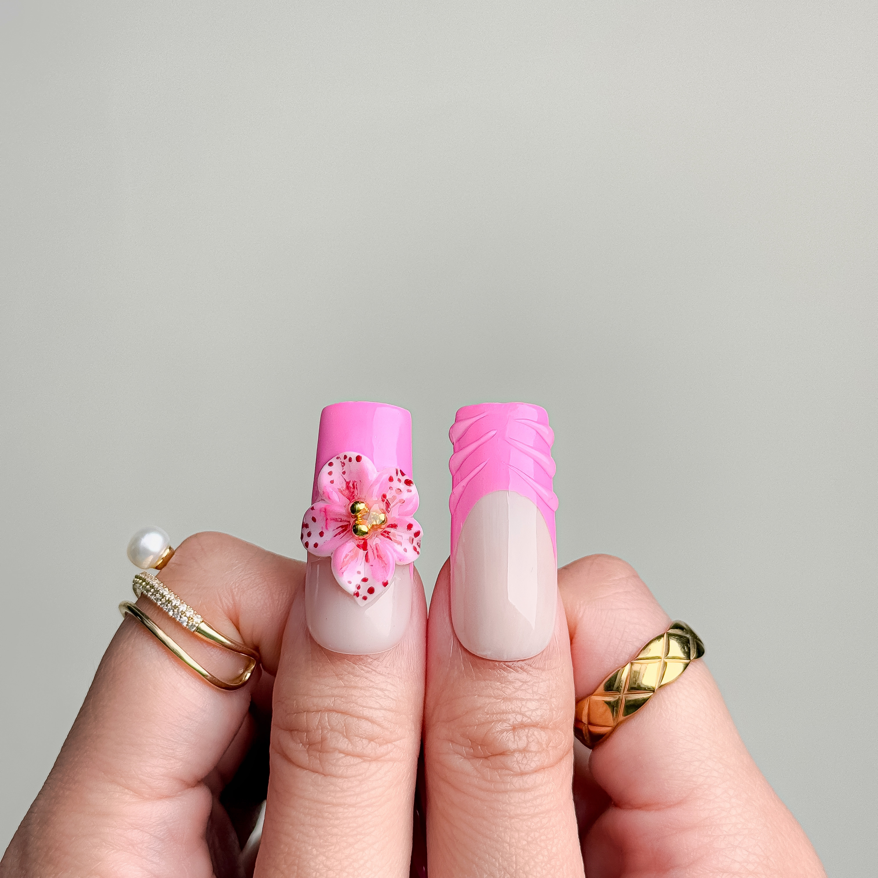 Handmade Press-On Nails – Nailfairy Square Shape Sparkling Galaxy Pink Gradient Design, Reusable with Free Application Kit Included