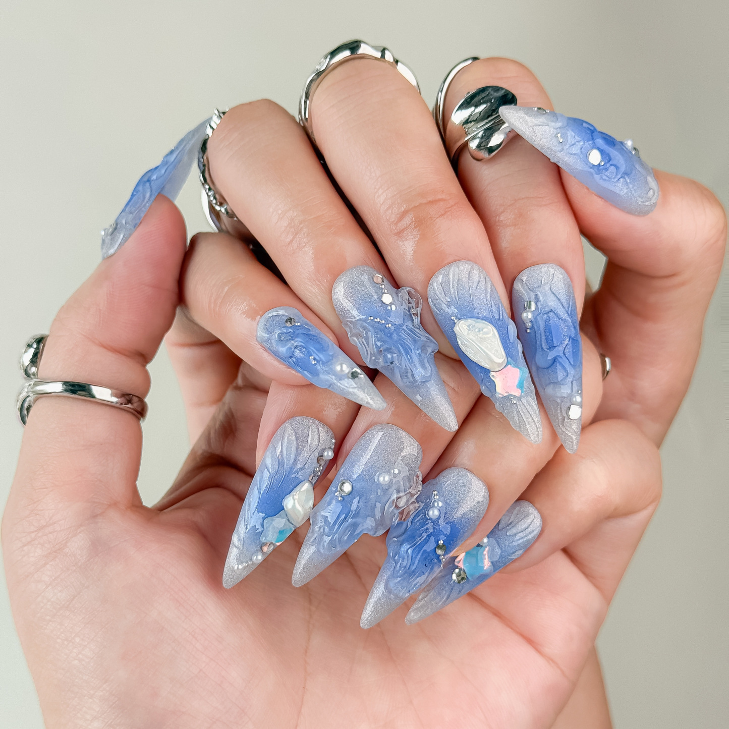 Nail Fairy Handmade Press on Nail- Nailfairy Adorable Hand - Made Press - On Nails: Frozen Wonderland Nail 