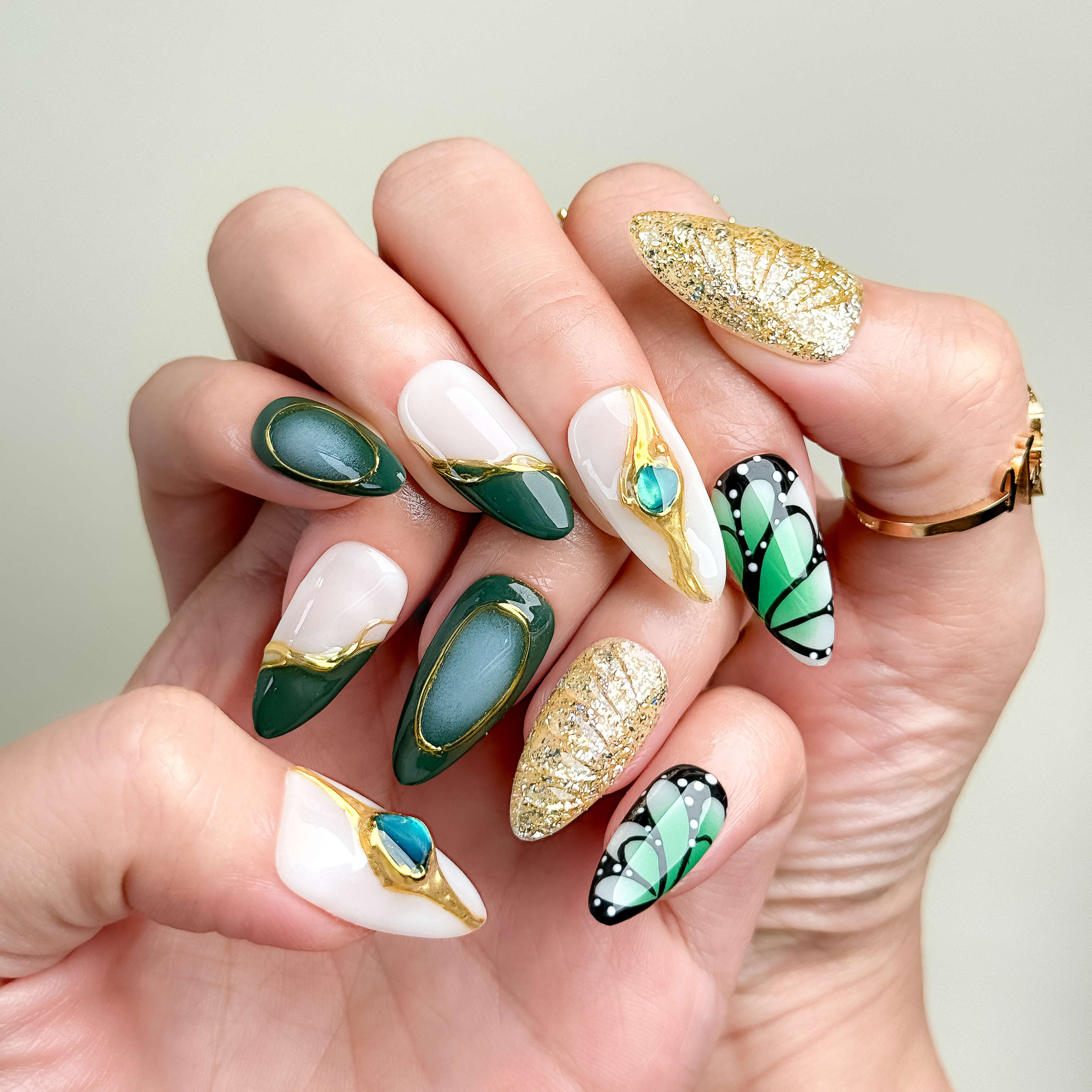 Gilded Butterfly Ink Jade Press-On Nails | Short Almond Shape