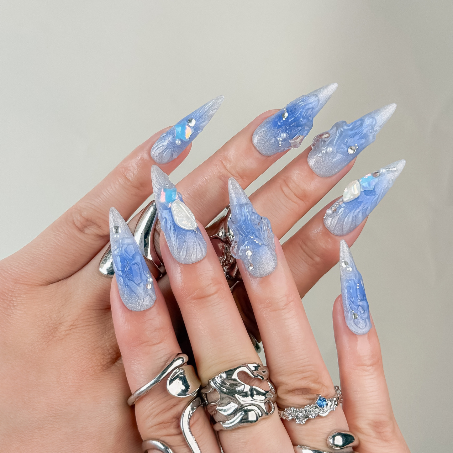 Nail Fairy Handmade Press on Nail- Nailfairy Adorable Hand - Made Press - On Nails: Frozen Wonderland Nail 