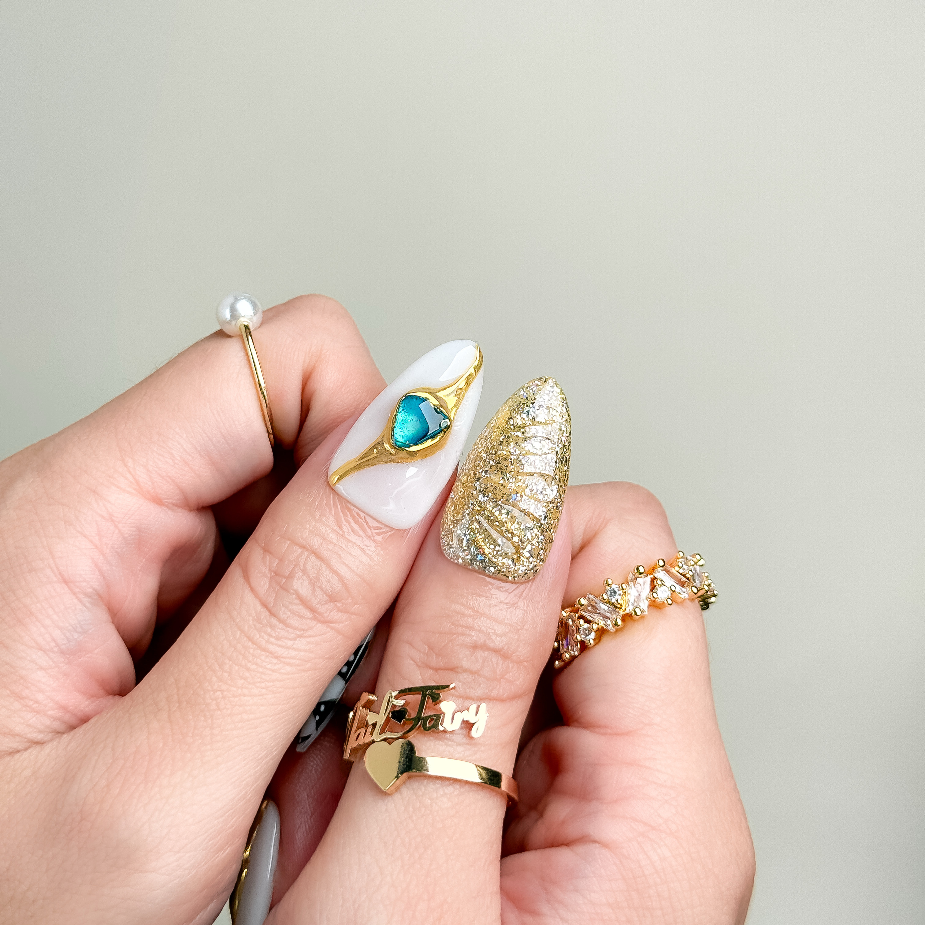 Gilded Butterfly Ink Jade Press-On Nails | Short Almond Shape