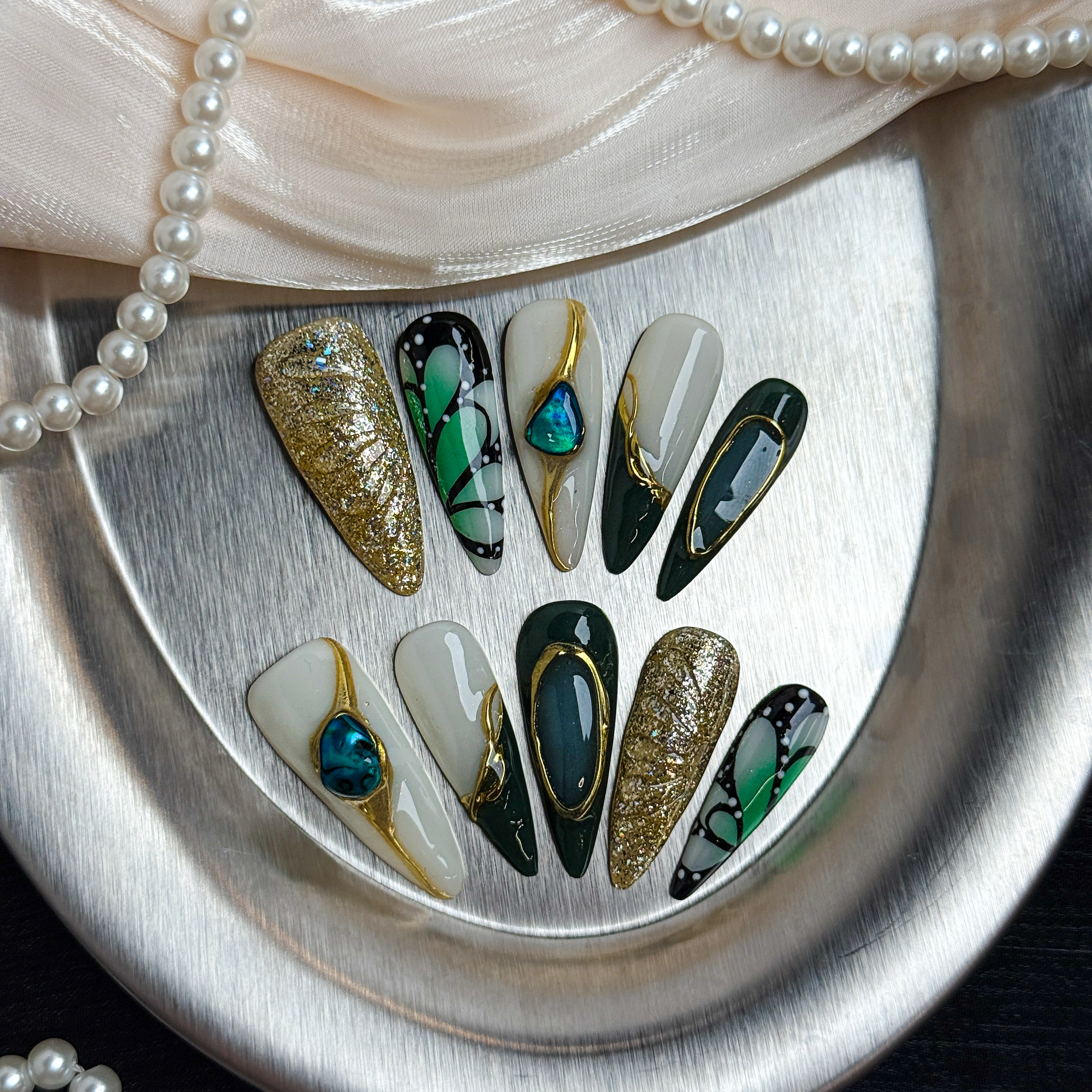 Gilded Butterfly Ink Jade Press-On Nails | Long Stiletto Shape