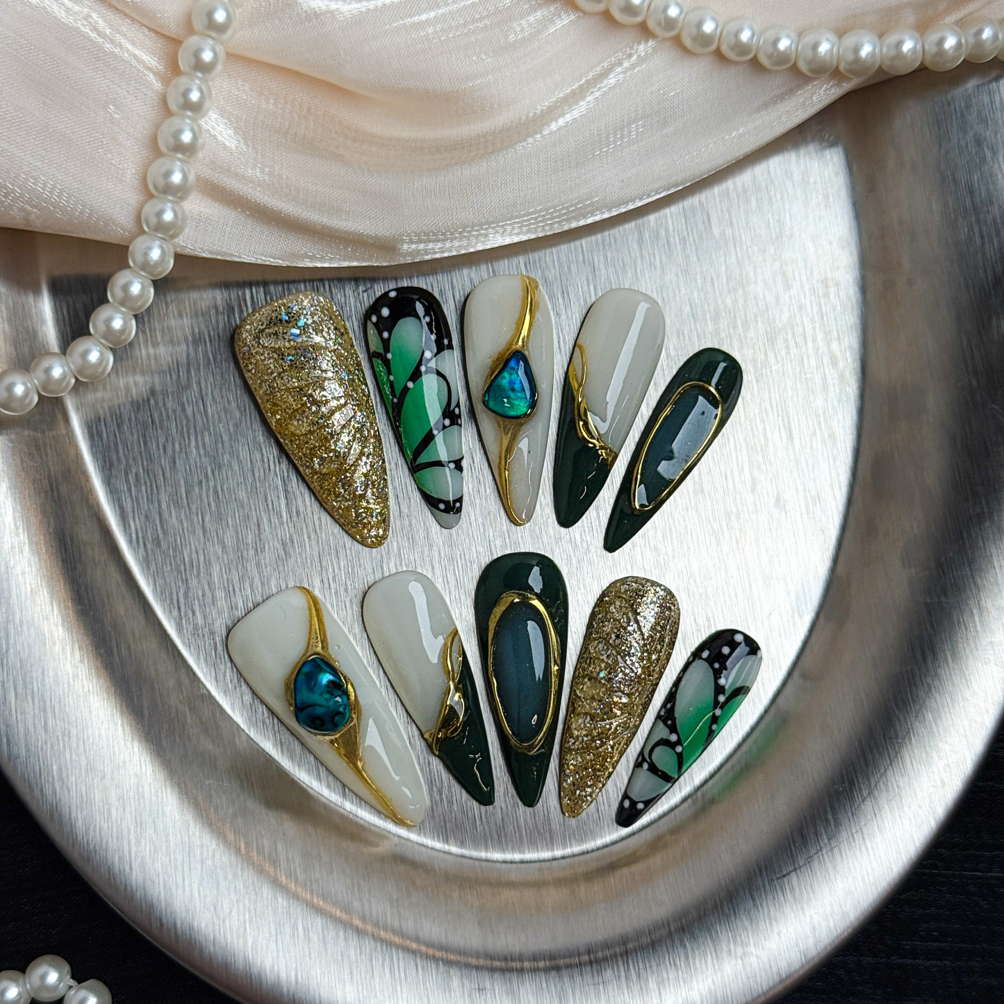 Gilded Butterfly Ink Jade Press-On Nails | Long Stiletto Shape