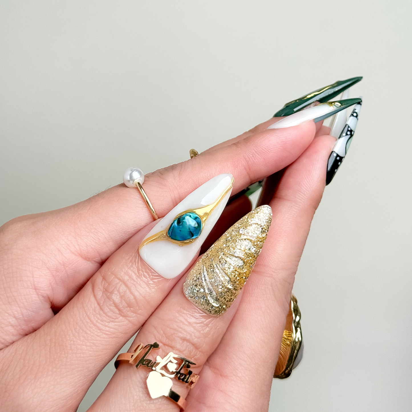 Gilded Butterfly Ink Jade Press-On Nails | Long Stiletto Shape