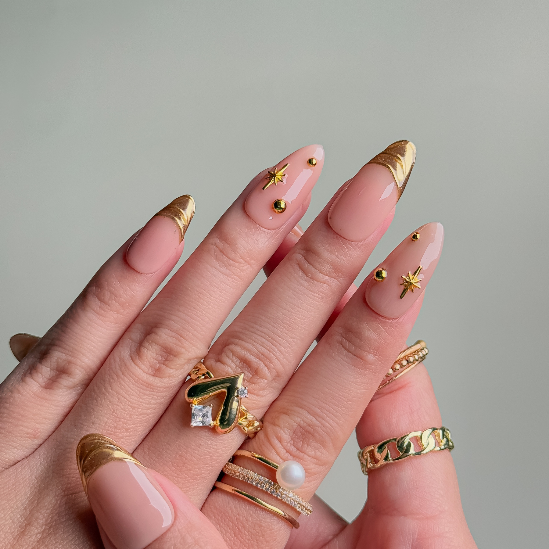 Handmade Press-On Nails – Nailfairy Elegant Nude with Gold French Tips – Custom-Made, Reusable with Free Application Kit Included