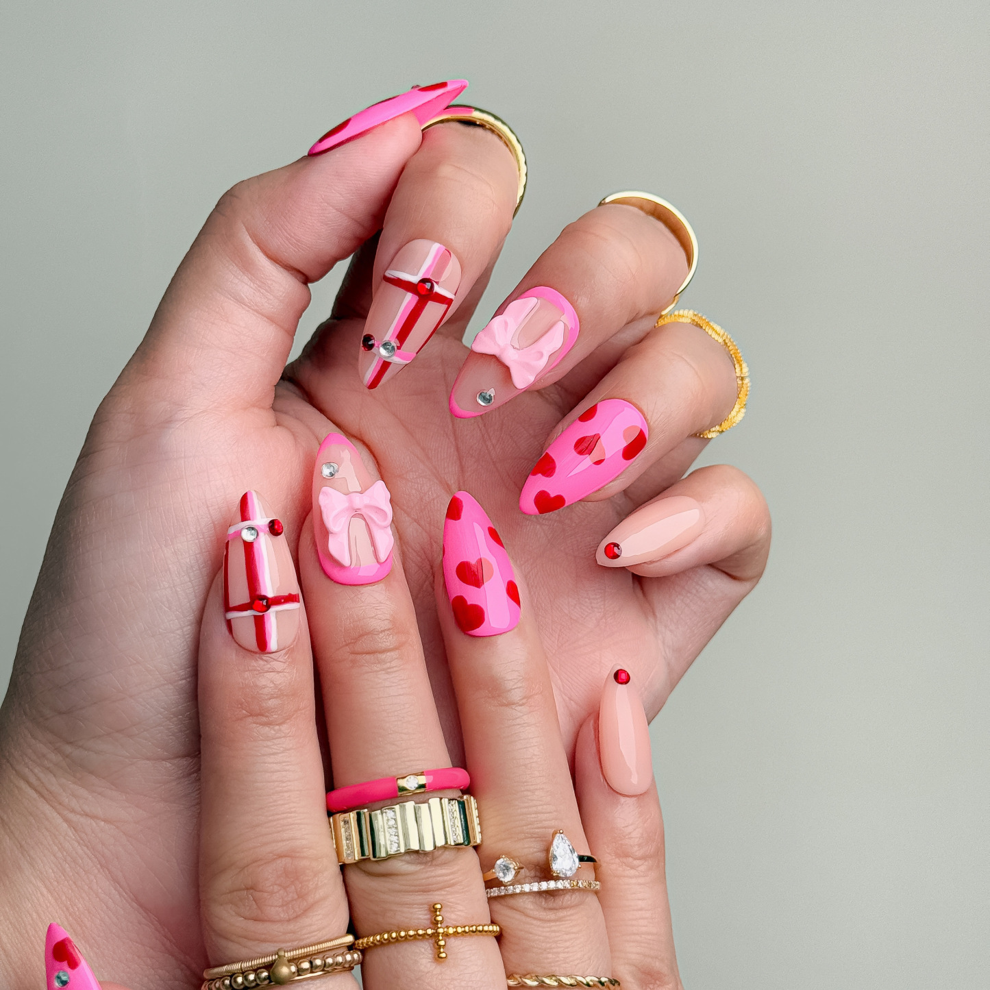 Handmade Press-On Nails – Nailfairy Sweet Pink with Heart & Bow Design – Custom-Made, Reusable with Free Application Kit Included