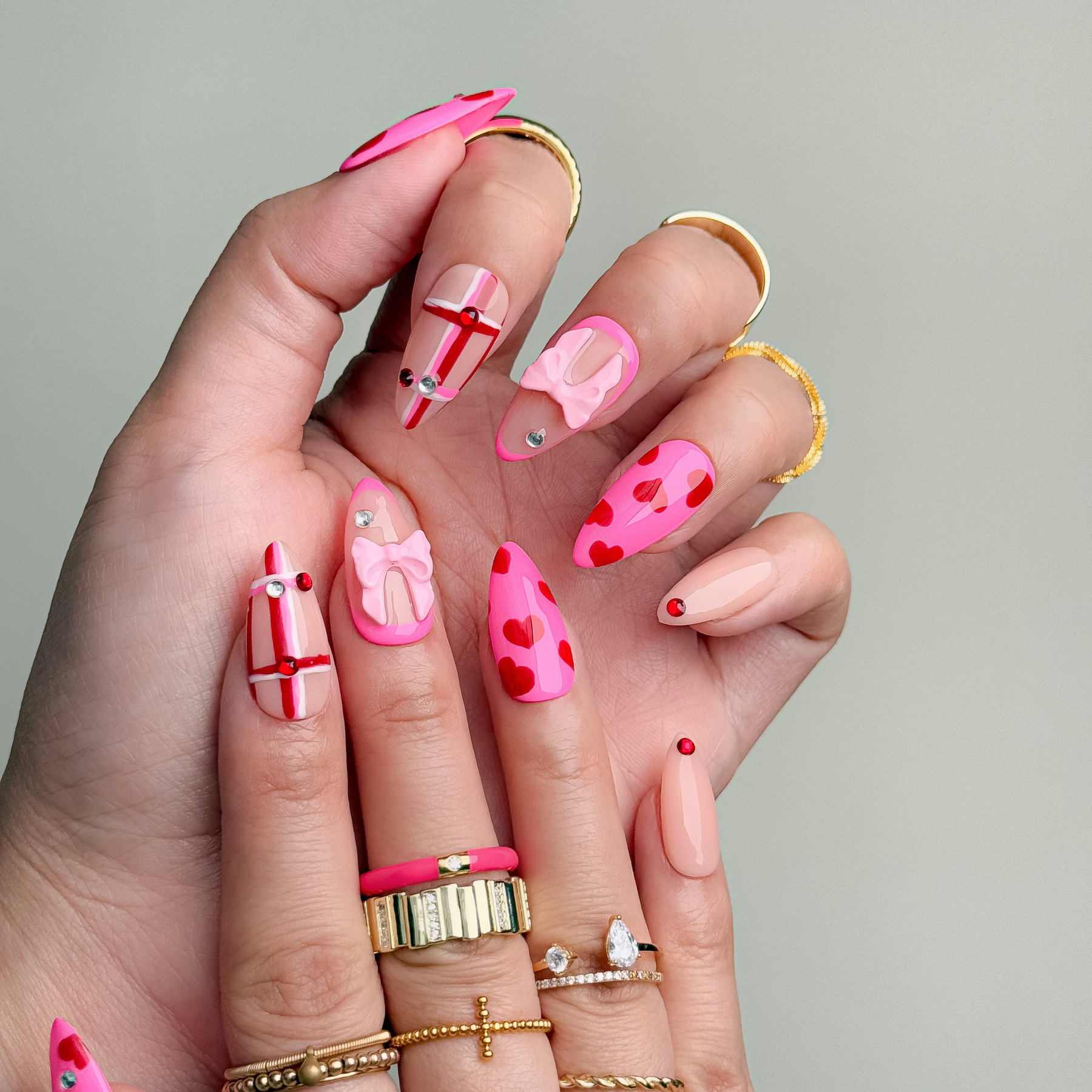 Handmade Press-On Nails – Nailfairy Sweet Pink with Heart & Bow Design – Custom-Made, Reusable with Free Application Kit Included