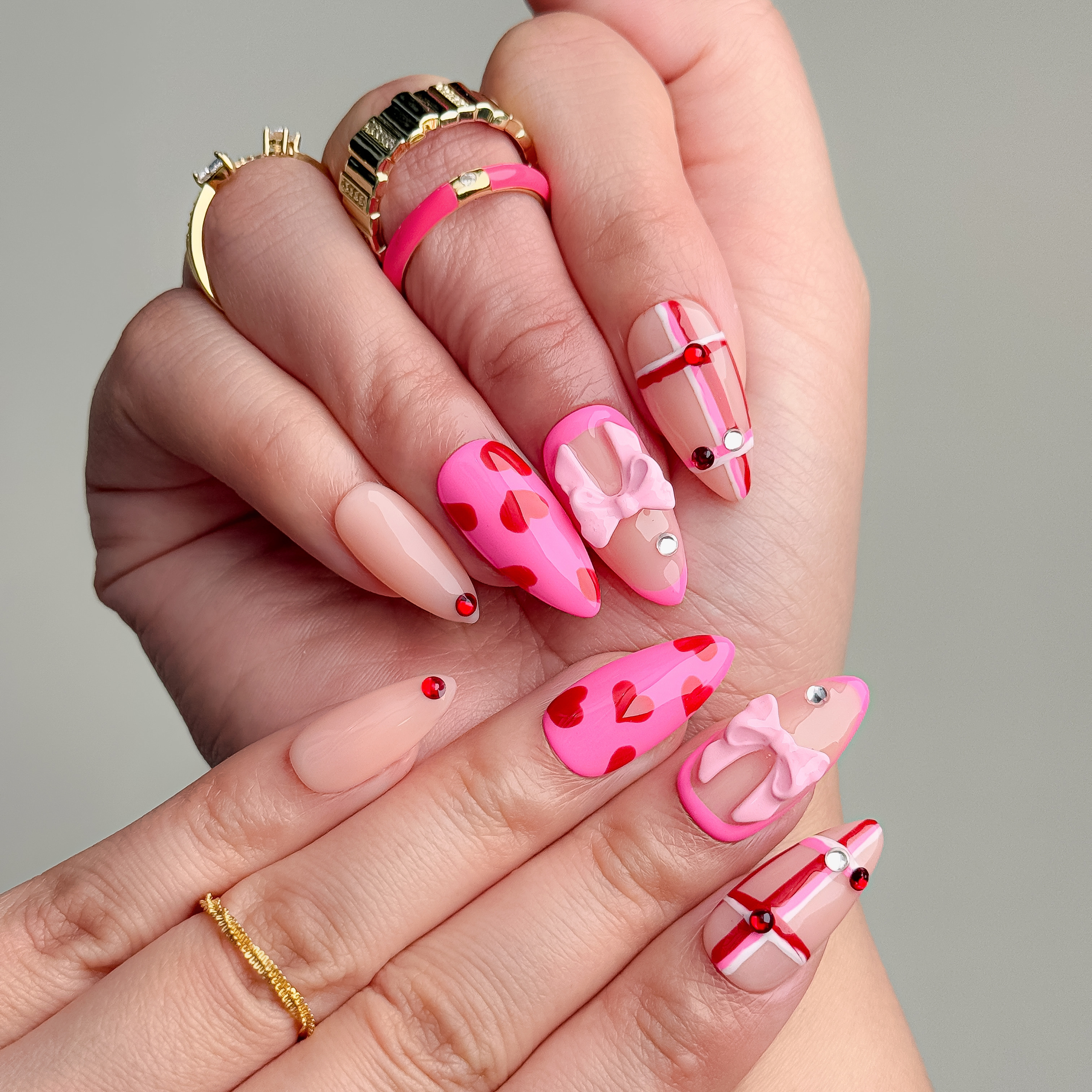 Handmade Press-On Nails – Nailfairy Sweet Pink with Heart & Bow Design – Custom-Made, Reusable with Free Application Kit Included