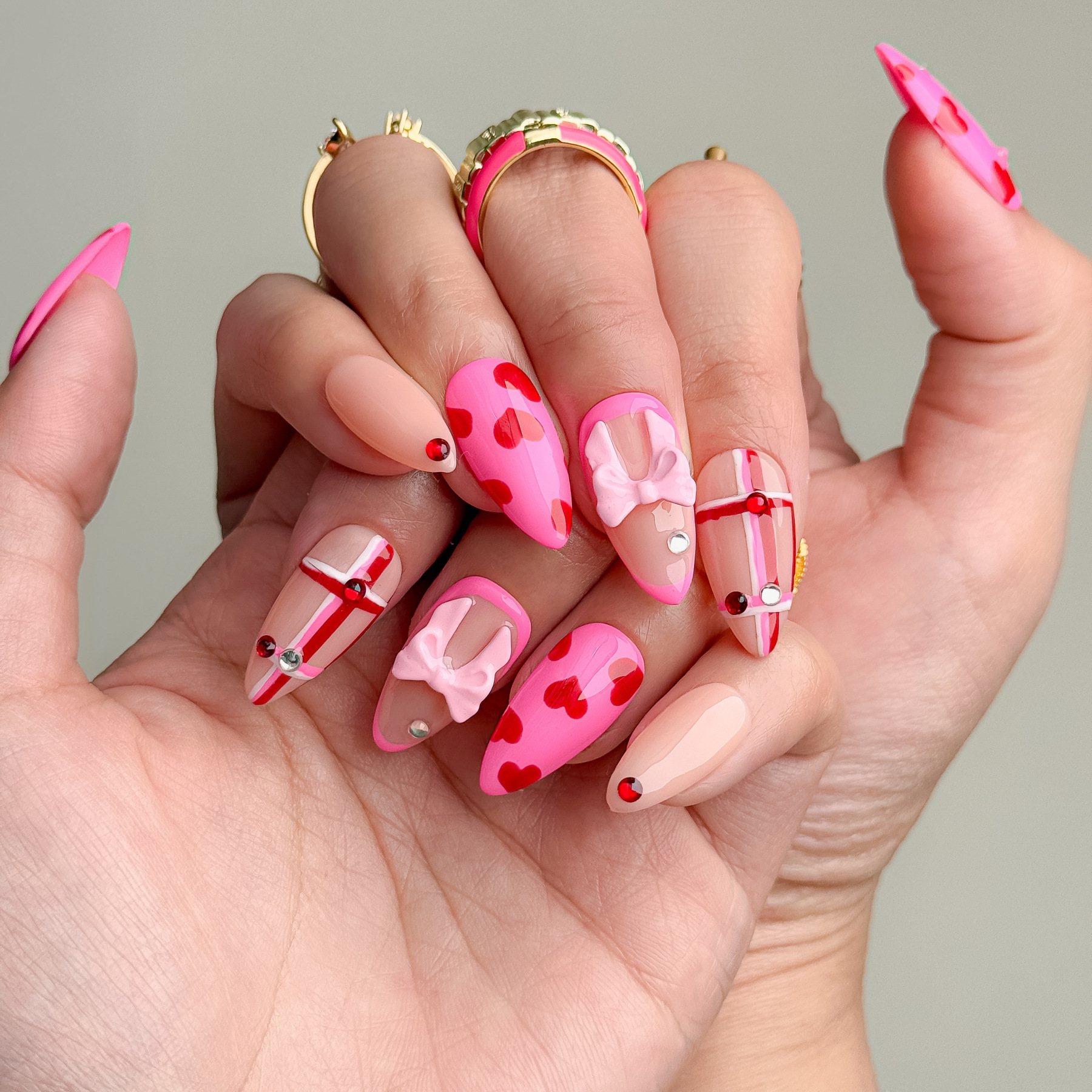 Handmade Press-On Nails – Nailfairy Sweet Pink with Heart & Bow Design – Custom-Made, Reusable with Free Application Kit Included