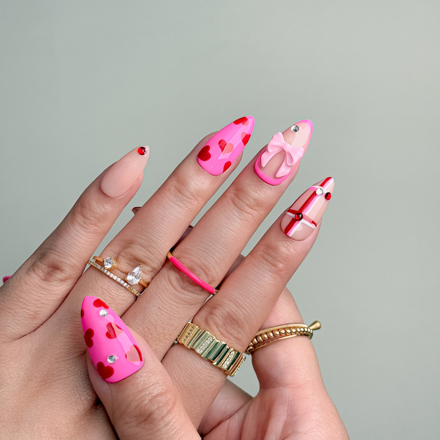 Handmade Press-On Nails – Nailfairy Sweet Pink with Heart & Bow Design – Custom-Made, Reusable with Free Application Kit Included