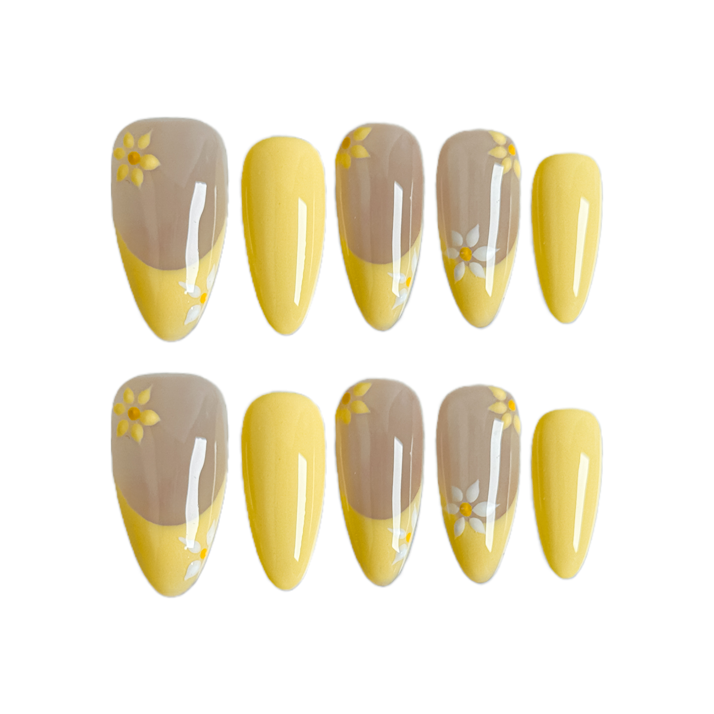 Nail Fairy Yellow Daisy French Press-On Nails – Short Almond Shape