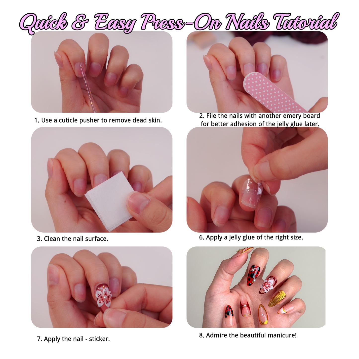 3D Pink Flower Press-On Nails – Medium Square