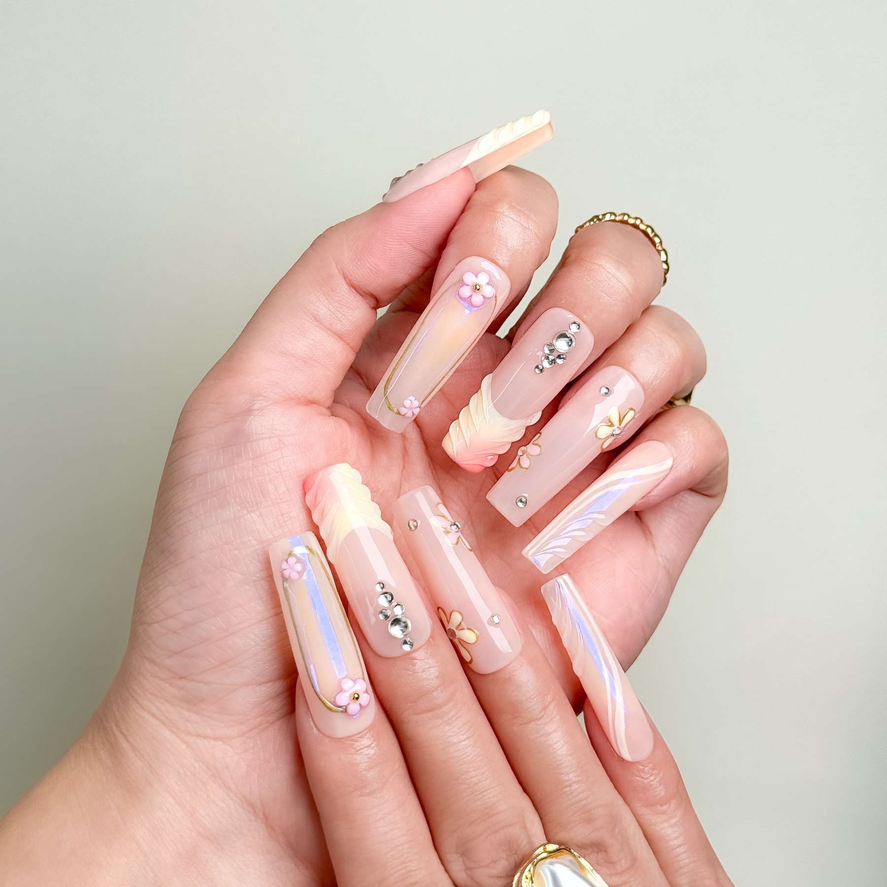 Sakura Pink 3D Floral Press-On Nails – Spring Romantic Style