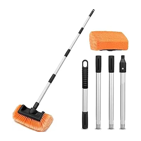 Cepillo para polvo de lavado de coche de 65 pulgadas con poste de extensión, lavado de autos de 12 pulgadas, cepillo para polvo suave de cinco lados, sin arañazos, suministros de cepillo