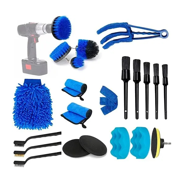 Juego de 22 cepillos para Limpieza Detalles de Coche, Suministros Detallado Automotriz, Kit Limpieza Lavado Auto para Interior, Exterior, Brecha Cuero, Consolas, Brecha