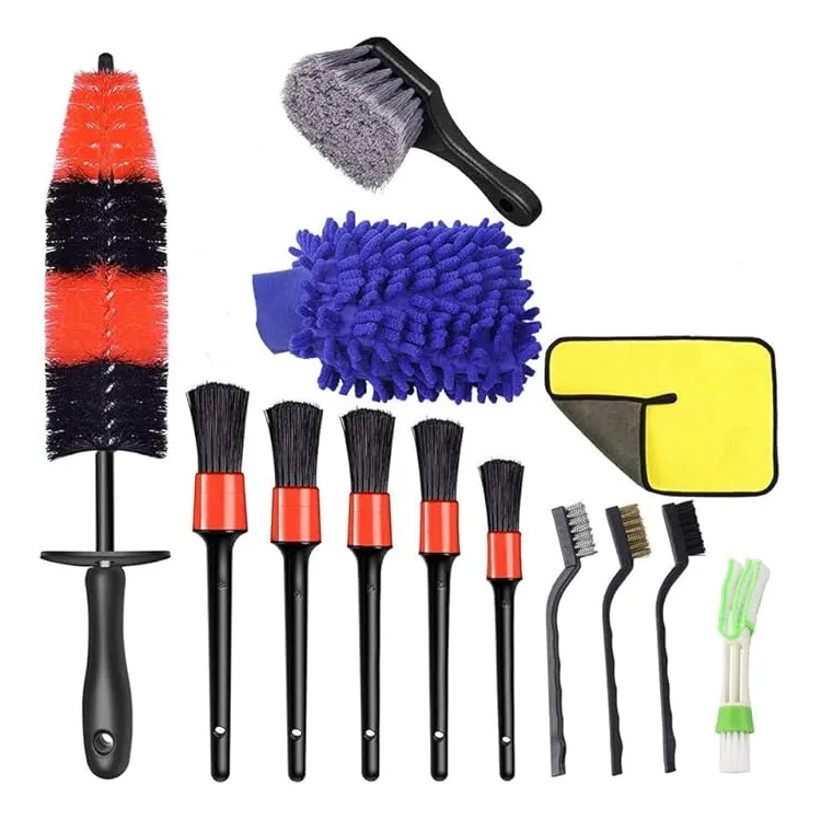 Kit De Limpieza para Auto, Juego De Cepillos De Limpieza, Cepillos para Detallar Coche, Suministros para Detalles De Automóviles Y Equipos De Lavado, Cepillos para Taladro (Azul)